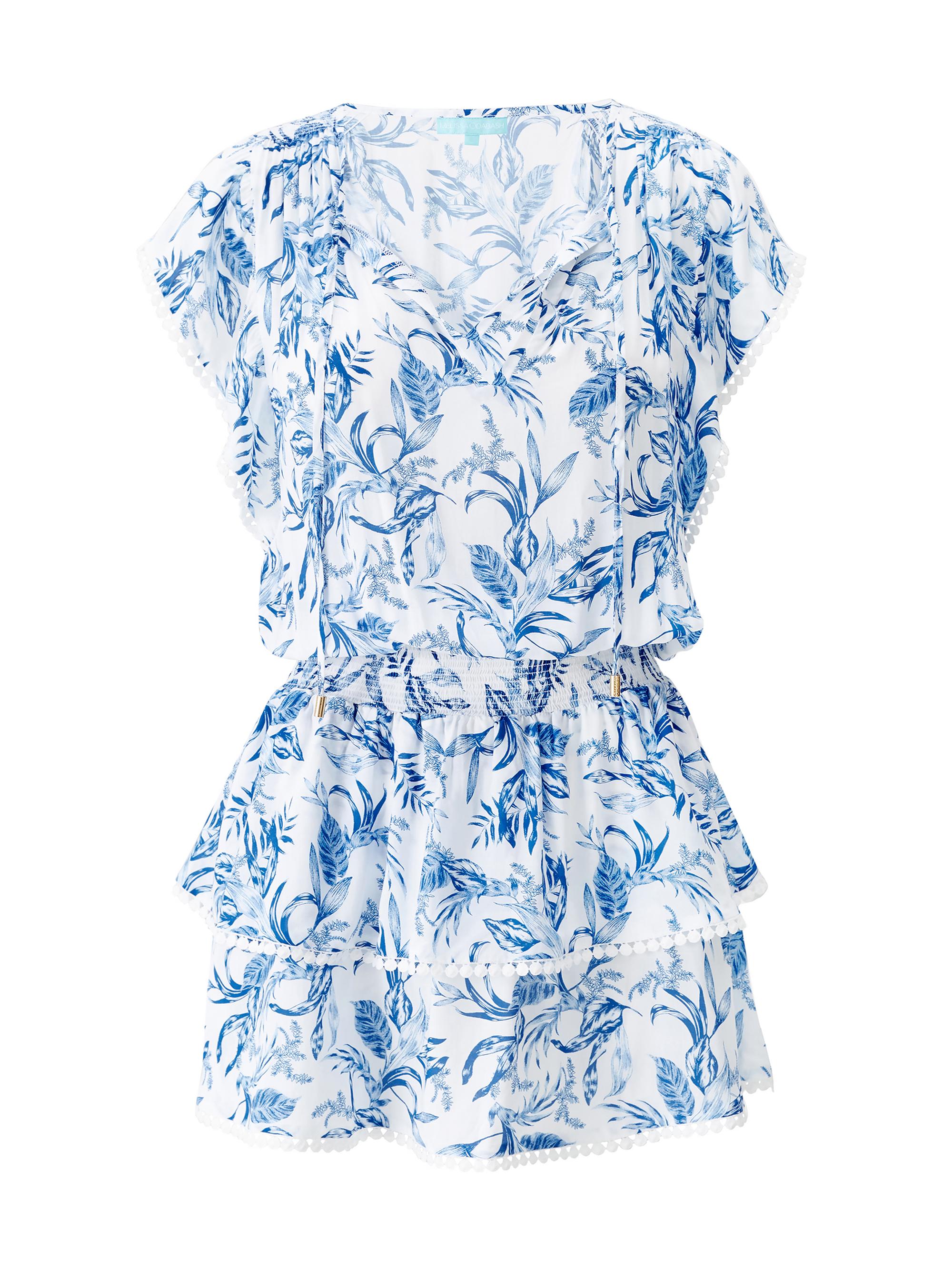 Melissa Odabash Women's Keri Botanical Tiered Minidress - Blue Leaf