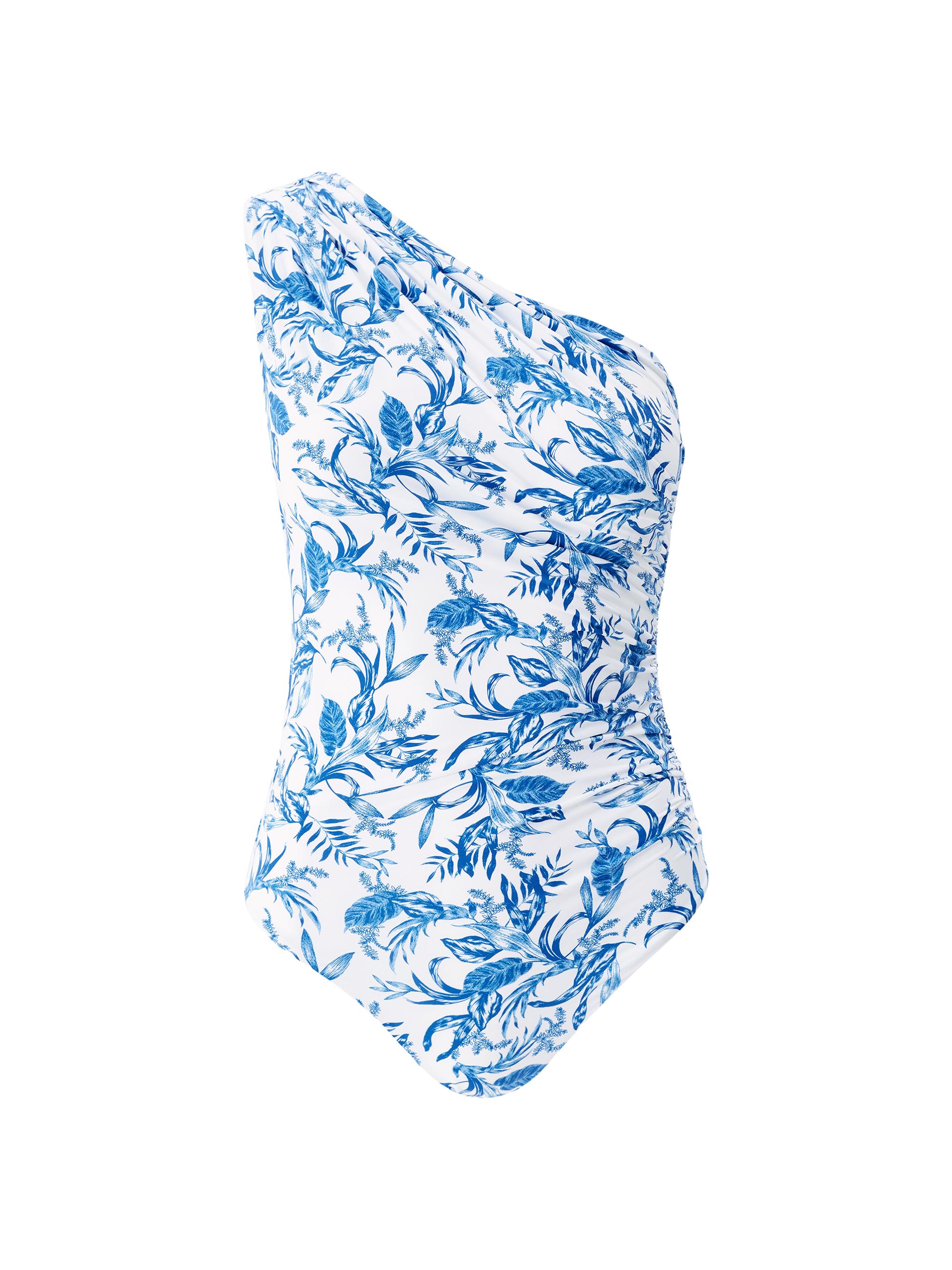Melissa Odabash Women's Arizona Botanical Ruched One-Piece Swimsuit - Blue Leaf