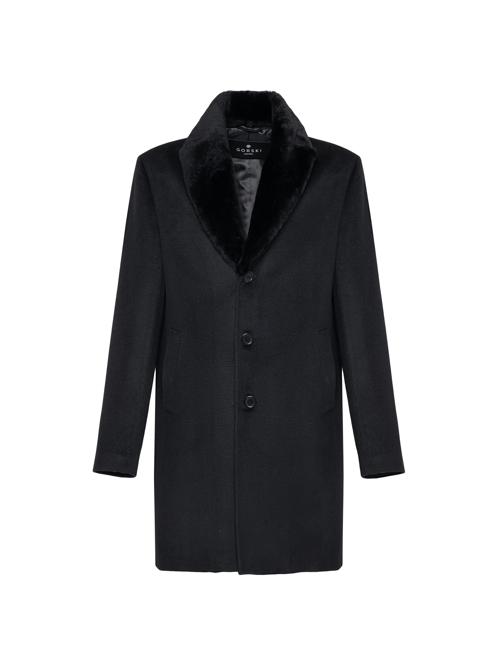 Gorski Men's Wool Short Coat with Detachable Merino Shearling Lamb Collar - Black