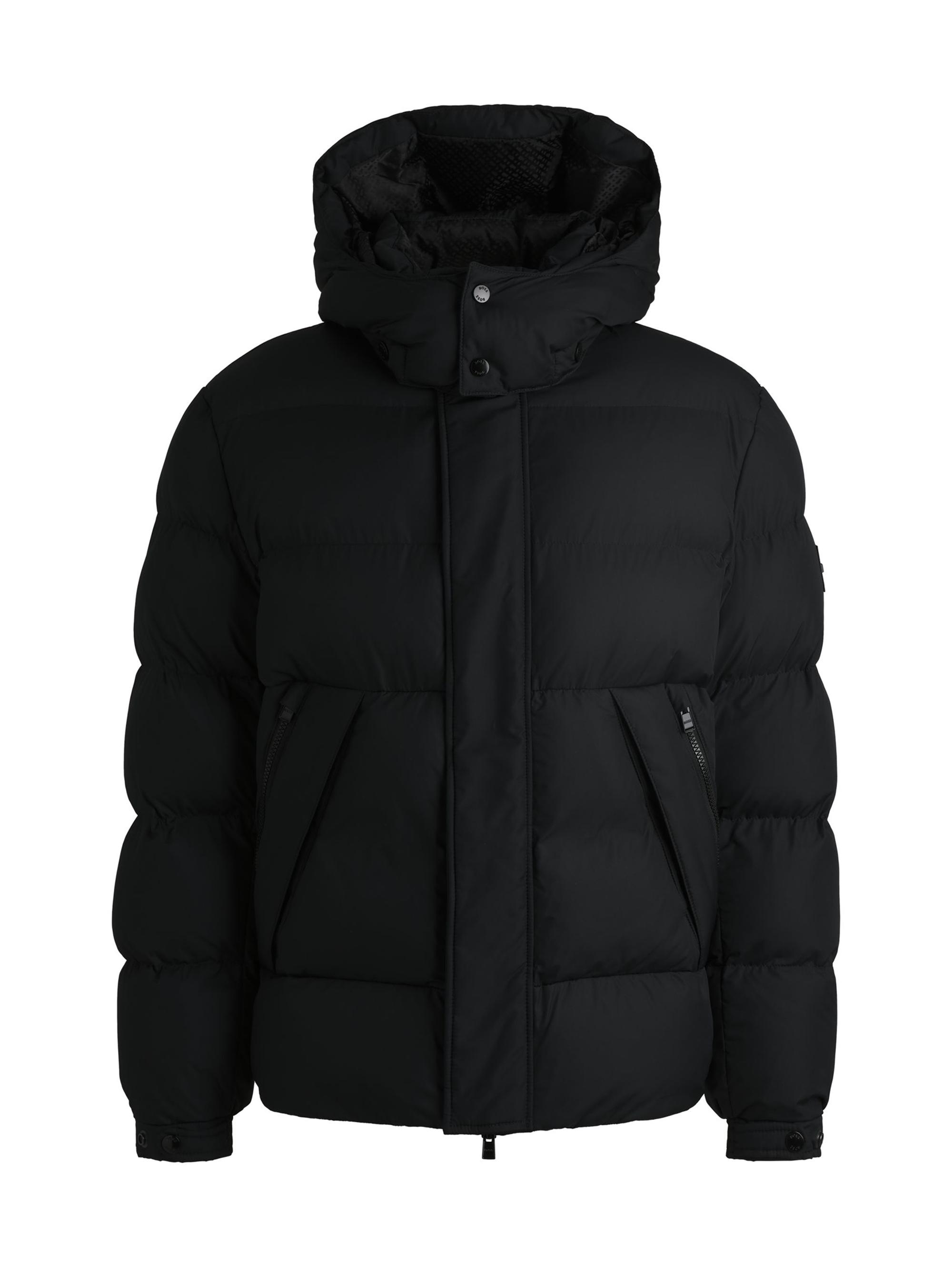 BOSS Men's Water Repellent Puffer Jacket with Detachable Hood - Black