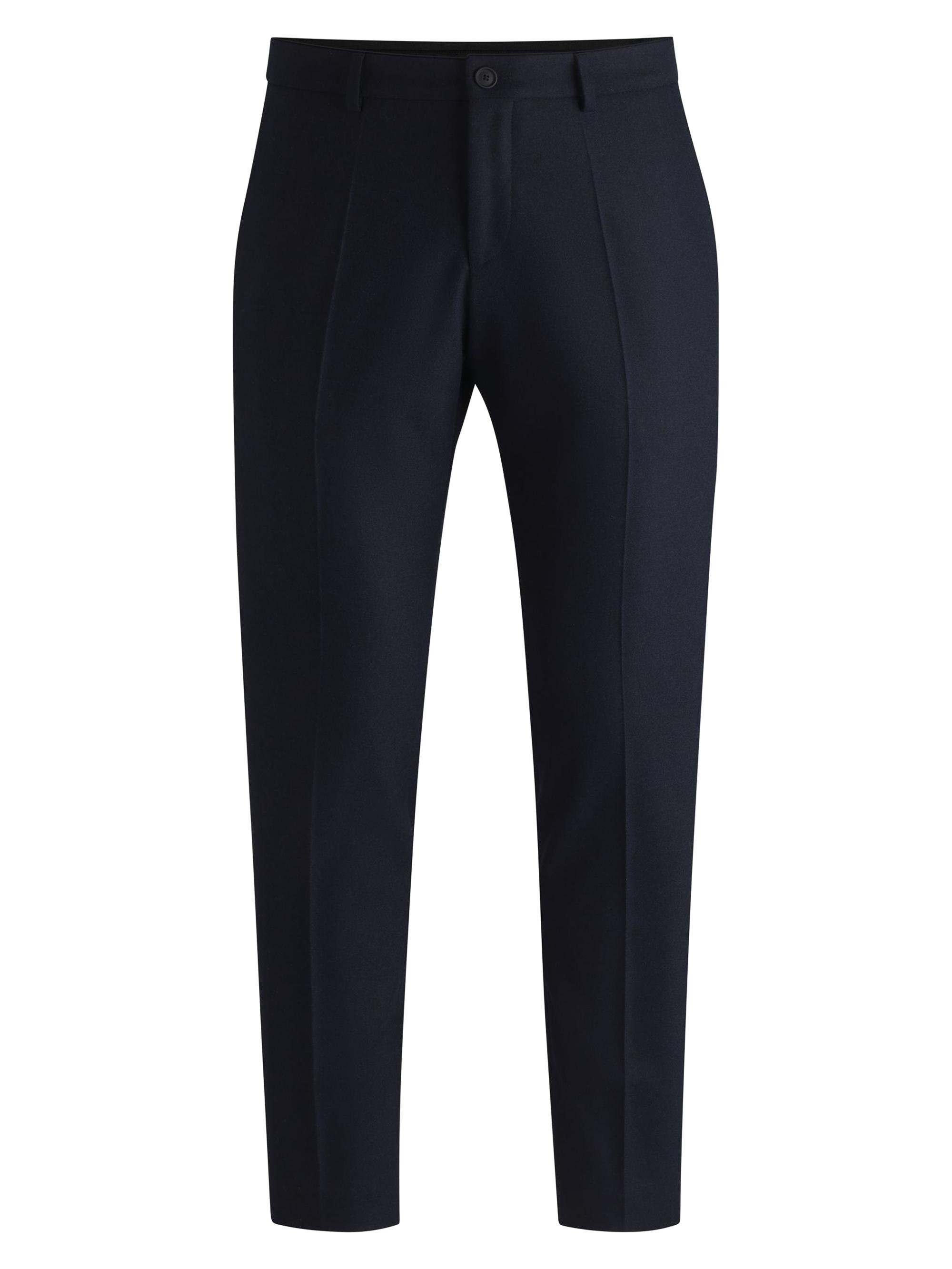 BOSS Men's Slim Fit Trousers in Stretch Flannel - Dark Blue