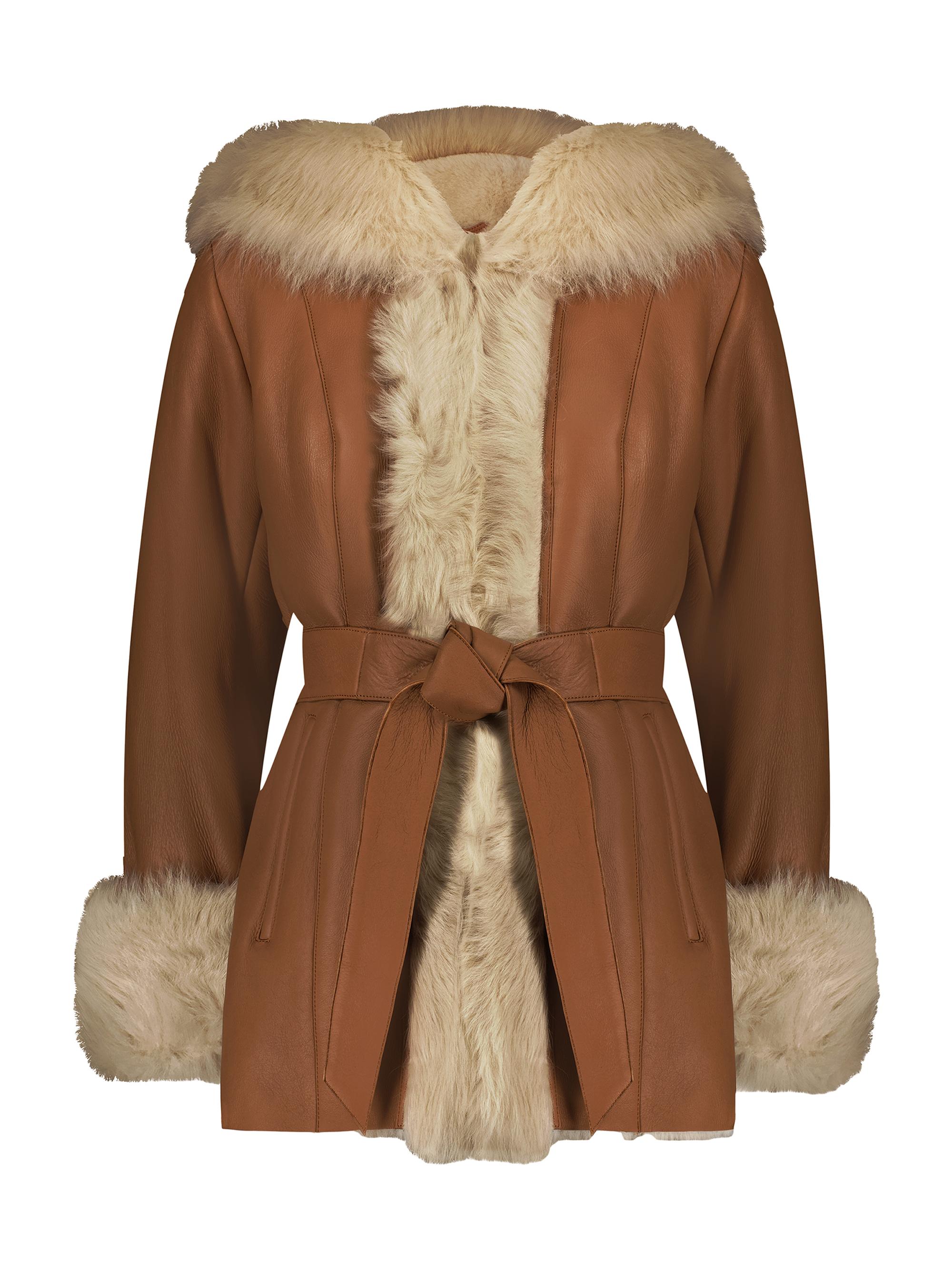 Gorski Women's Select Shearling Lamb Hooded Jacket - Camel