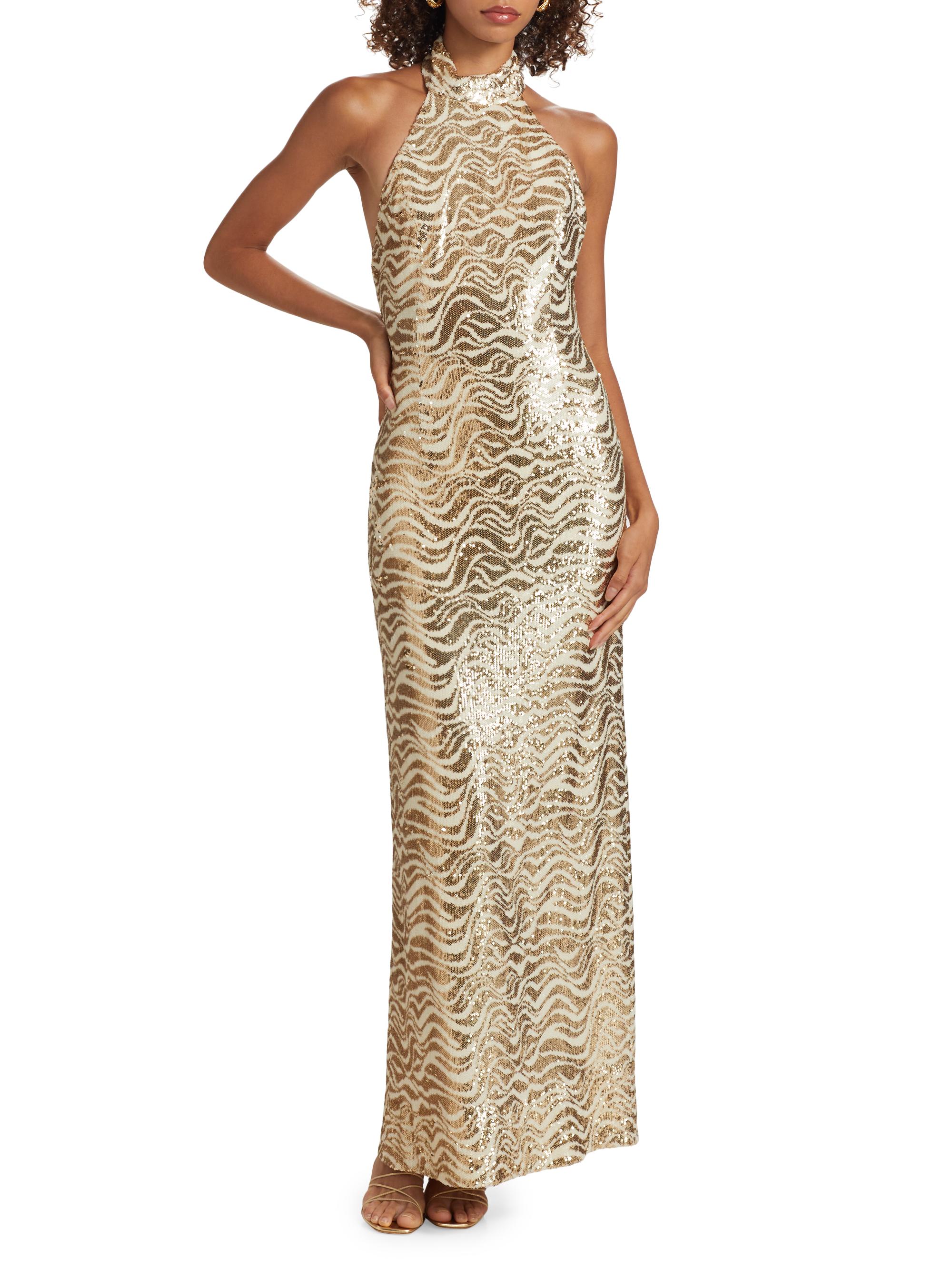 Ramy Brook Liliane Sequin Zebra High-Neck Gown | Saks Fifth Avenue