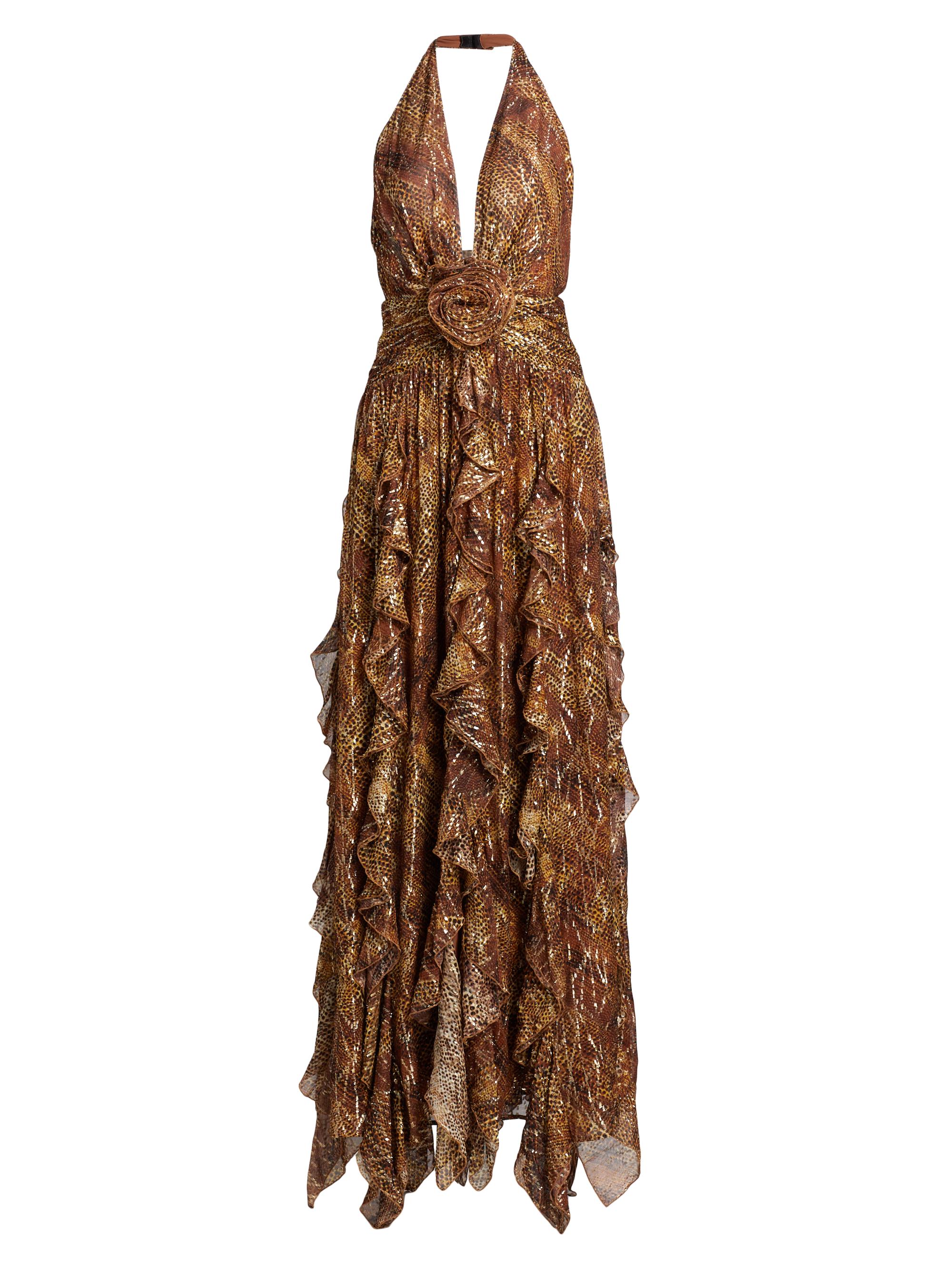 Ramy Brook Women's Emerance Snake Ruffled Halterneck Gown - Gold Animal