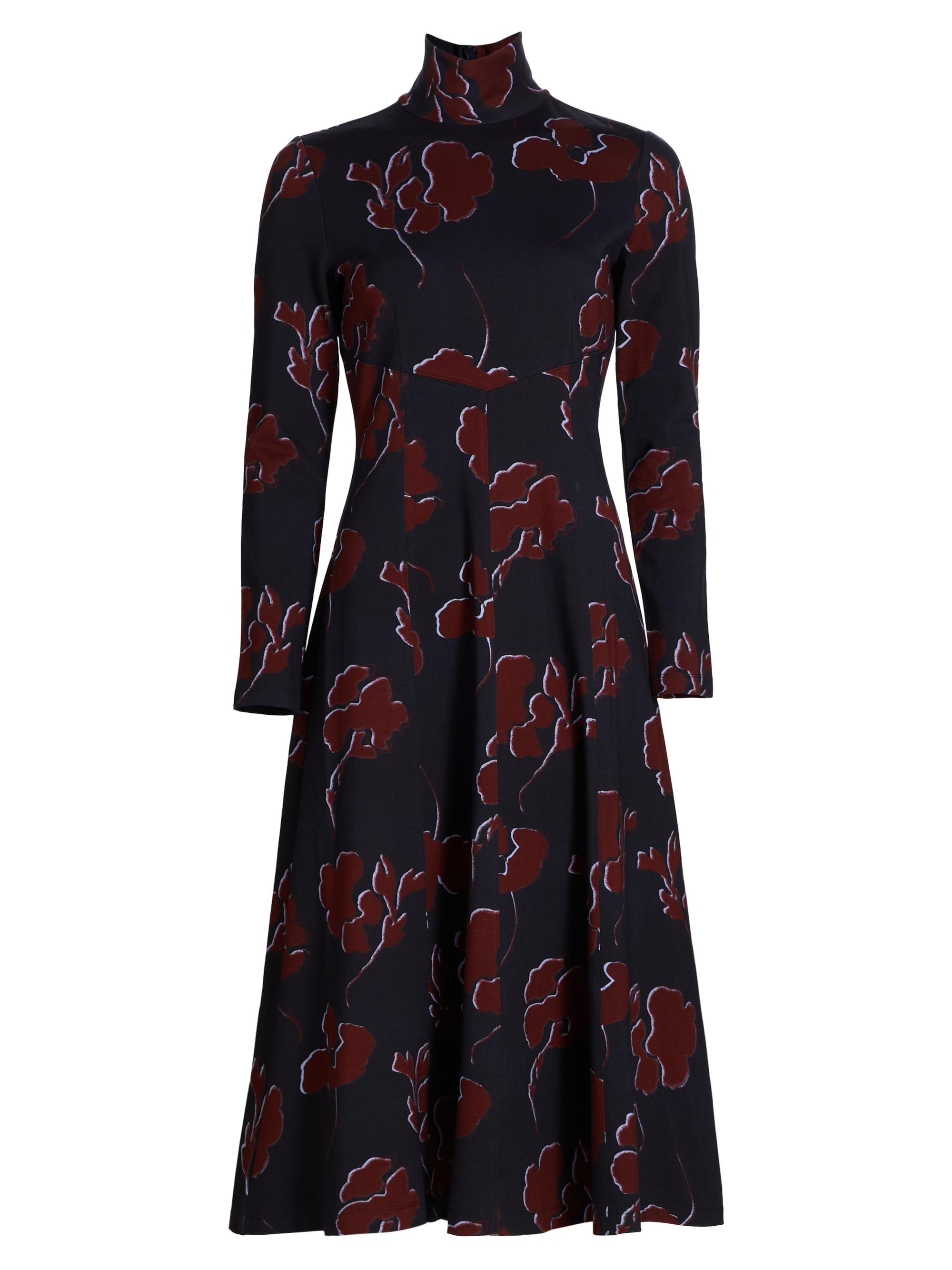 Tanya Taylor Women's Thea Floral Ponte Turtleneck Midi-Dress - Dark Navy Mulberry Multi