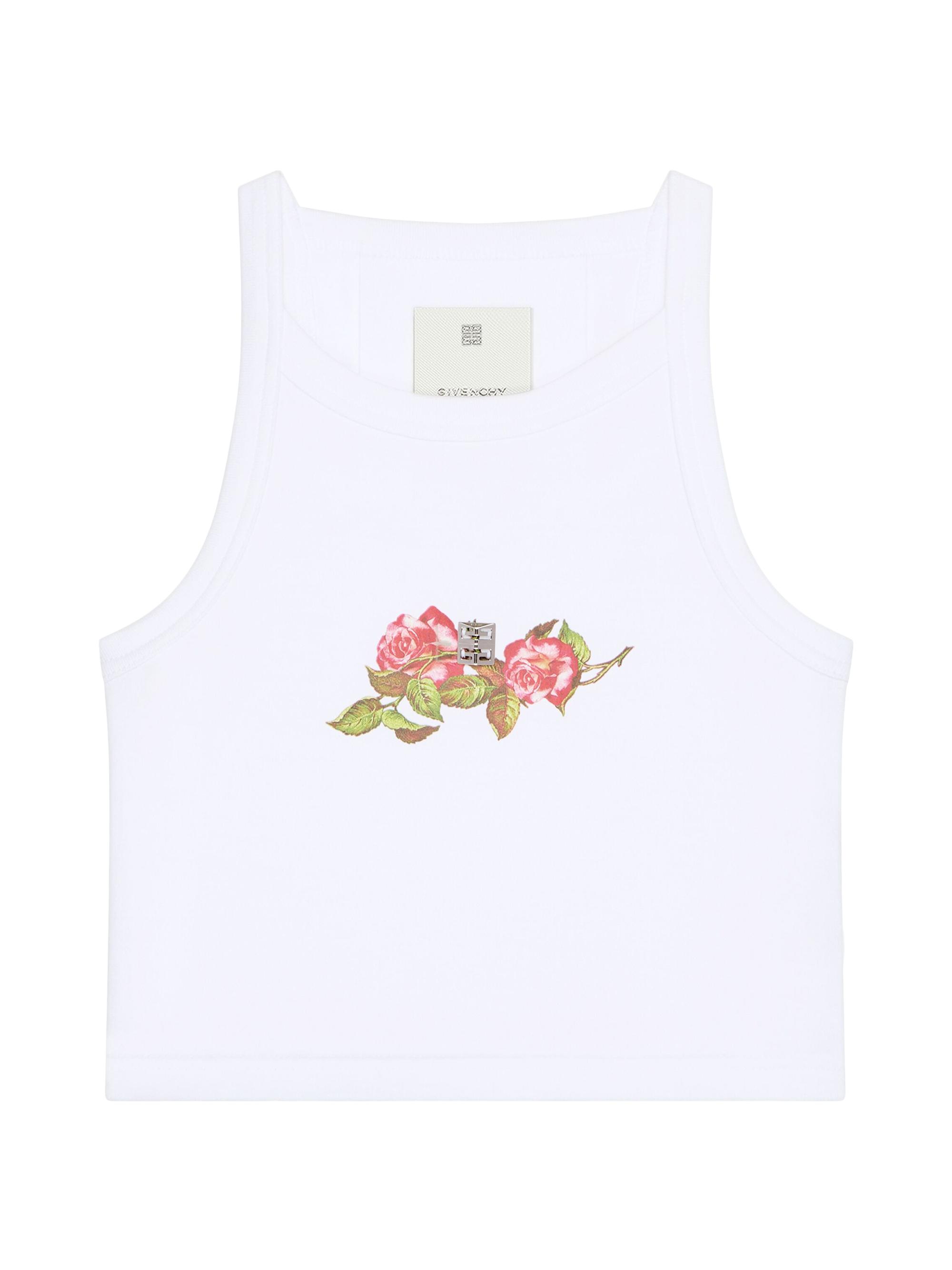 Givenchy Women's Cropped Tank Top in Cotton with 4G and Roses Print - White