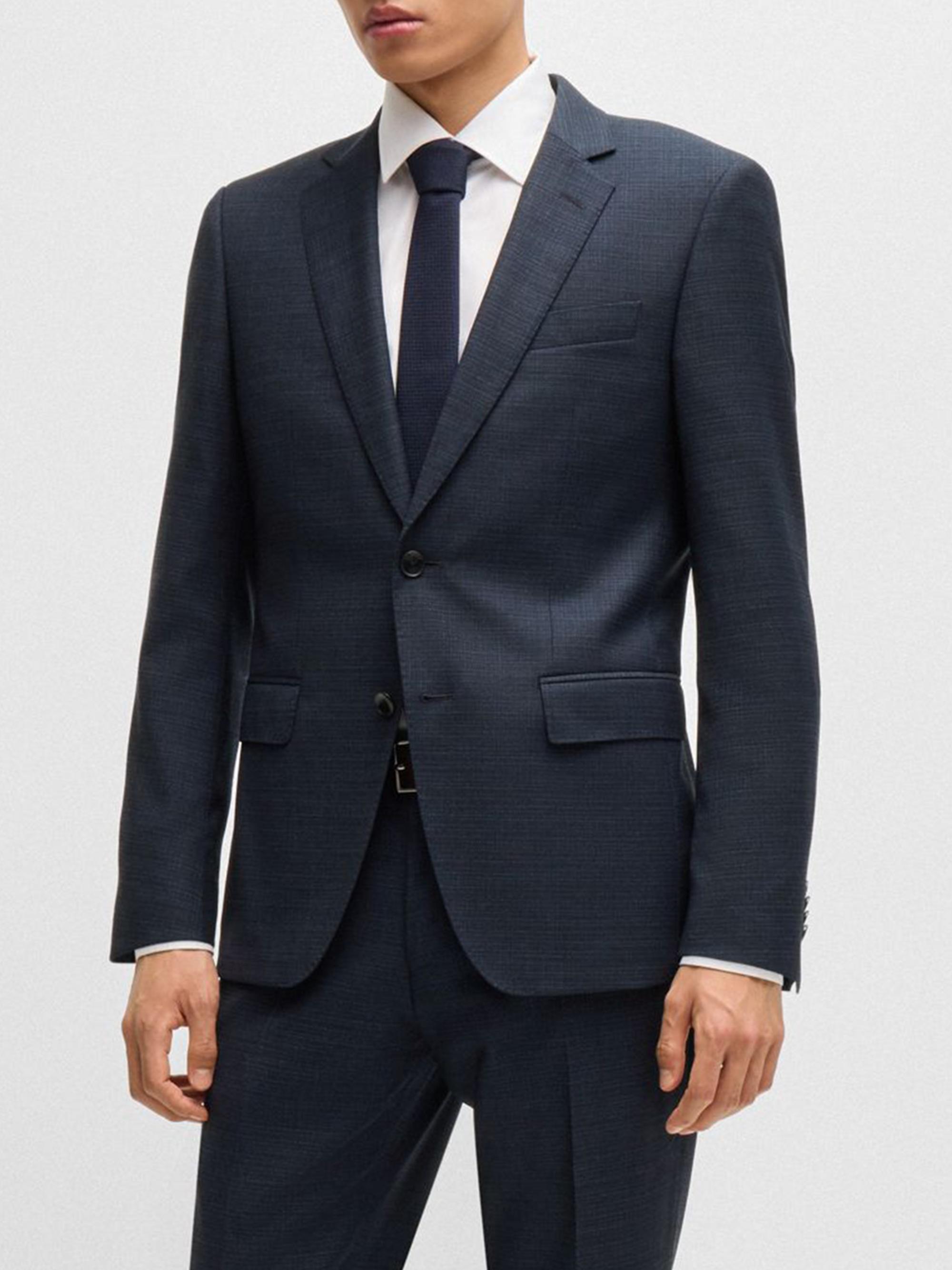 BOSS Men's Slim Fit Suit in Micro Patterned Stretch Wool - Blue