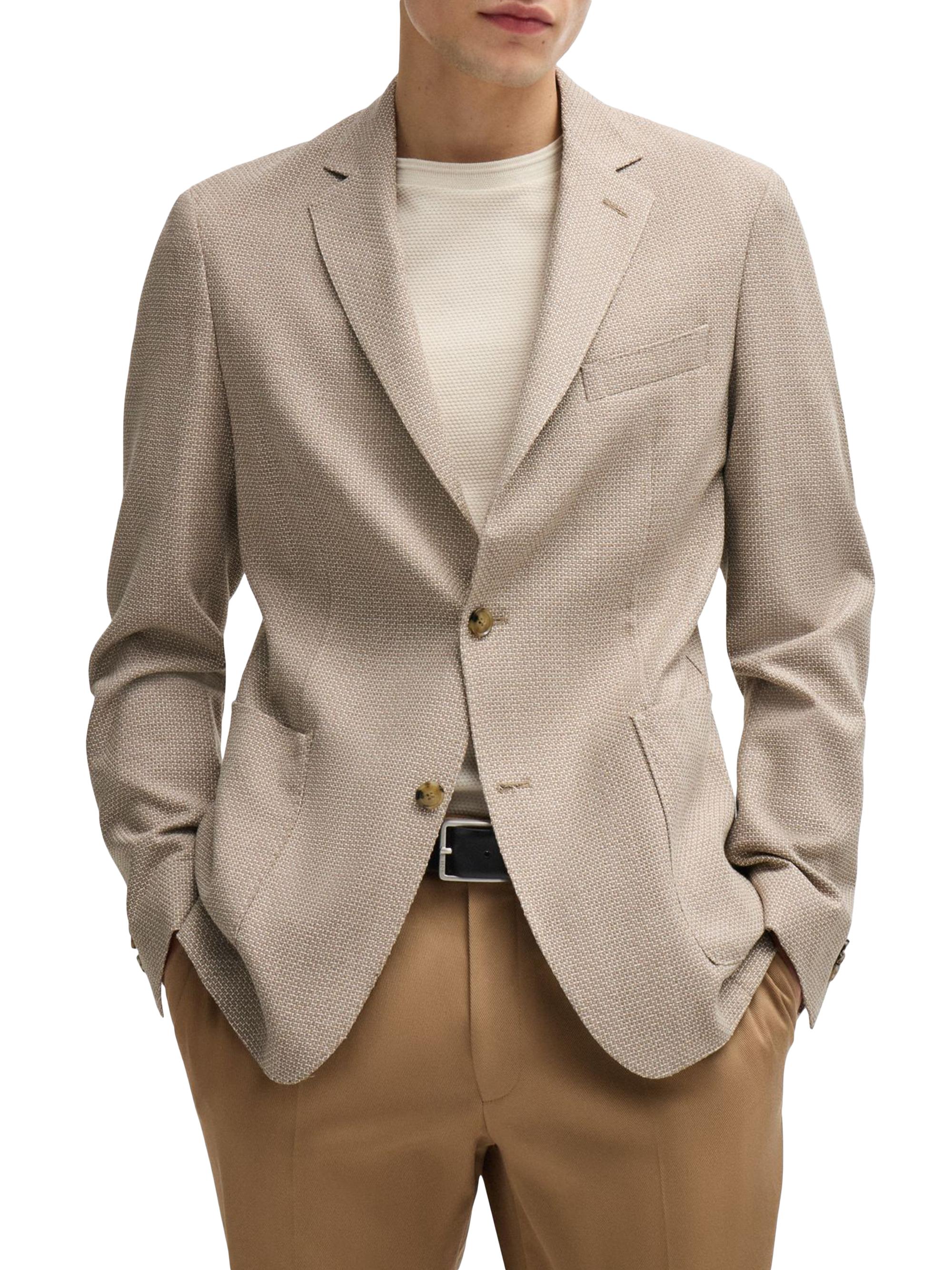 BOSS Men's Slim Fit Jacket in Micro Patterned Stretch Cloth - Beige
