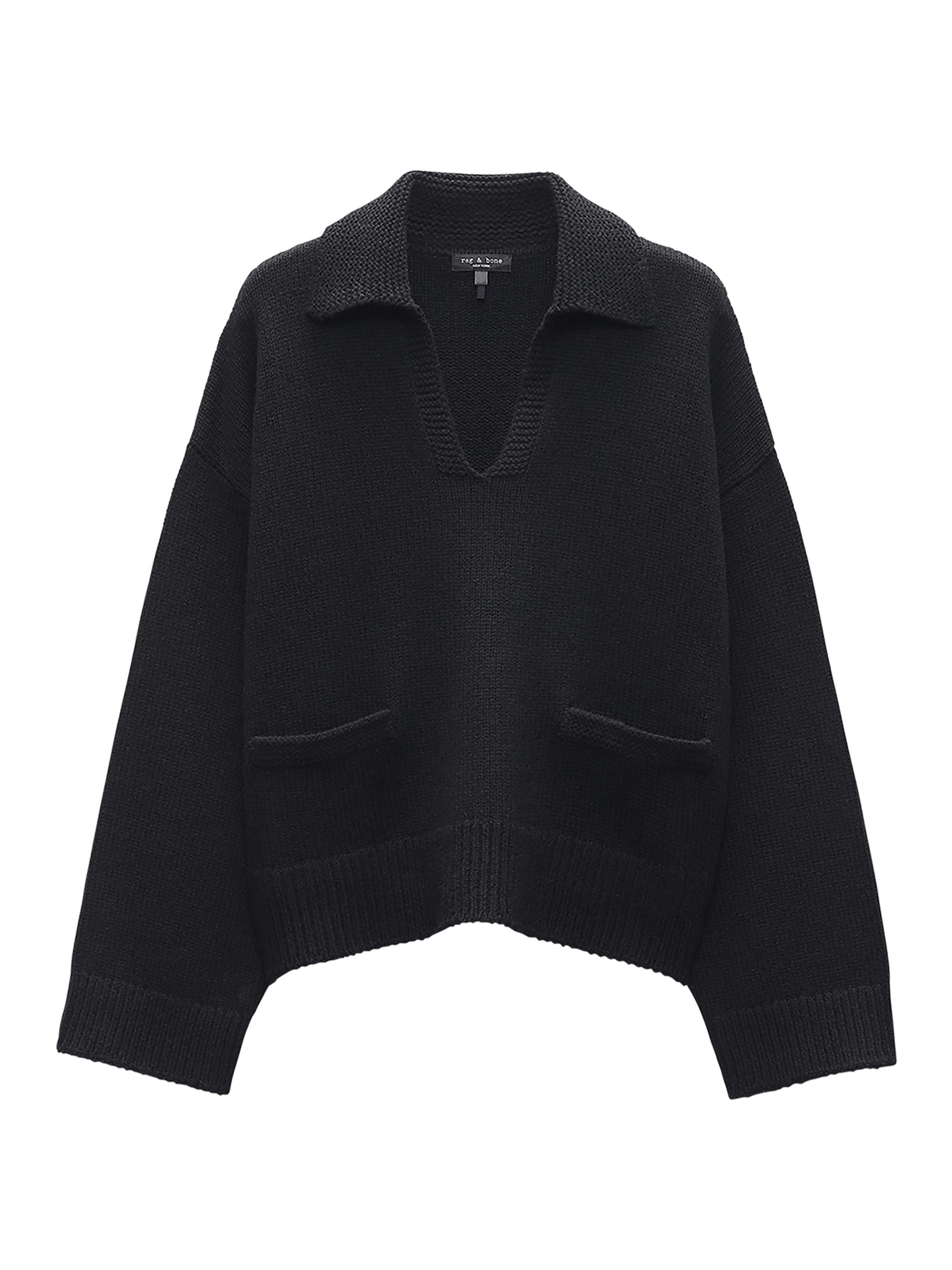 Vince Leather-Trim Rib-Knit Polo Sweater | Saks Fifth Avenue