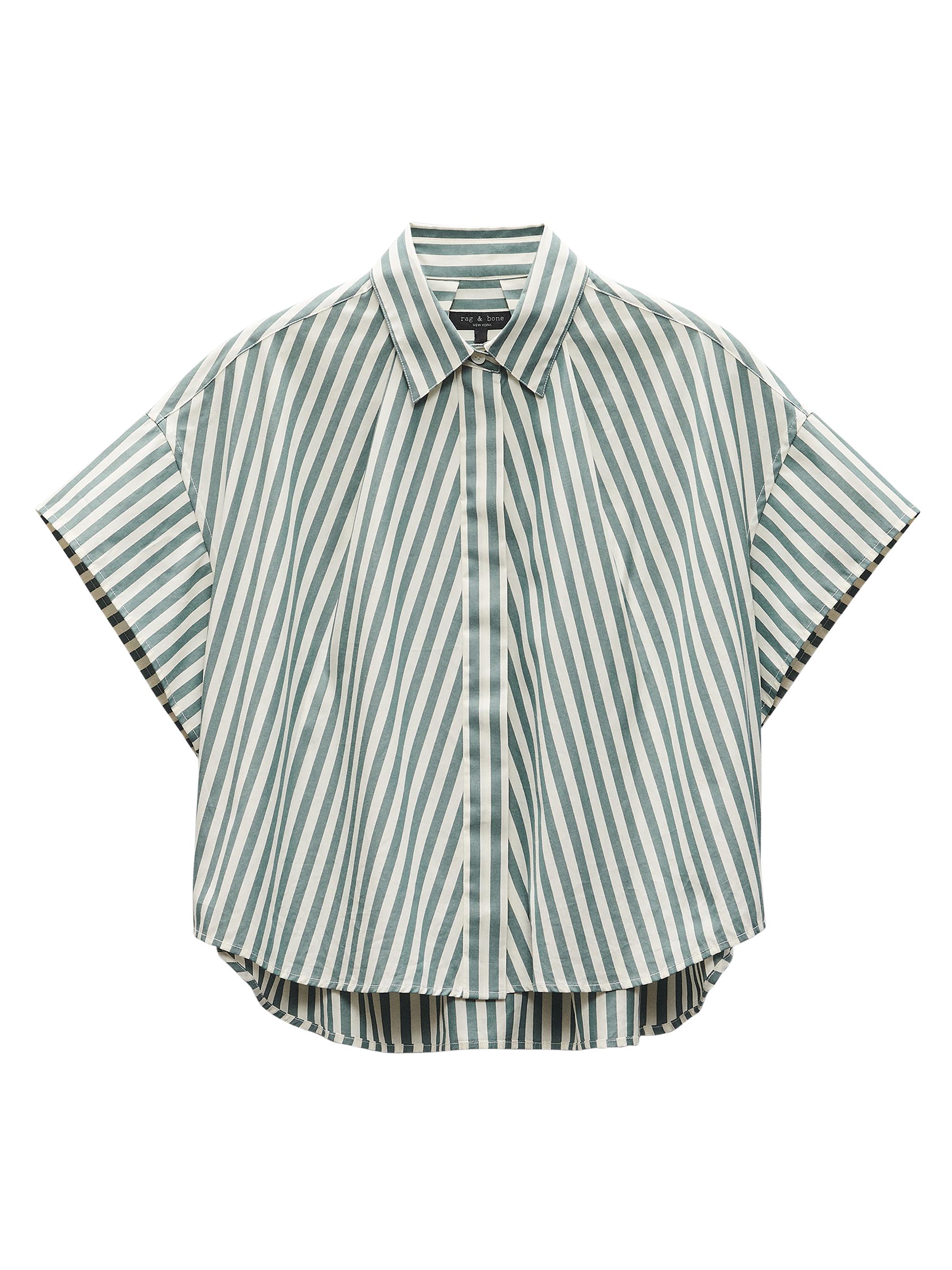 rag & bone Women's Martha Striped Cotton Poplin Shirt - Green Stripe