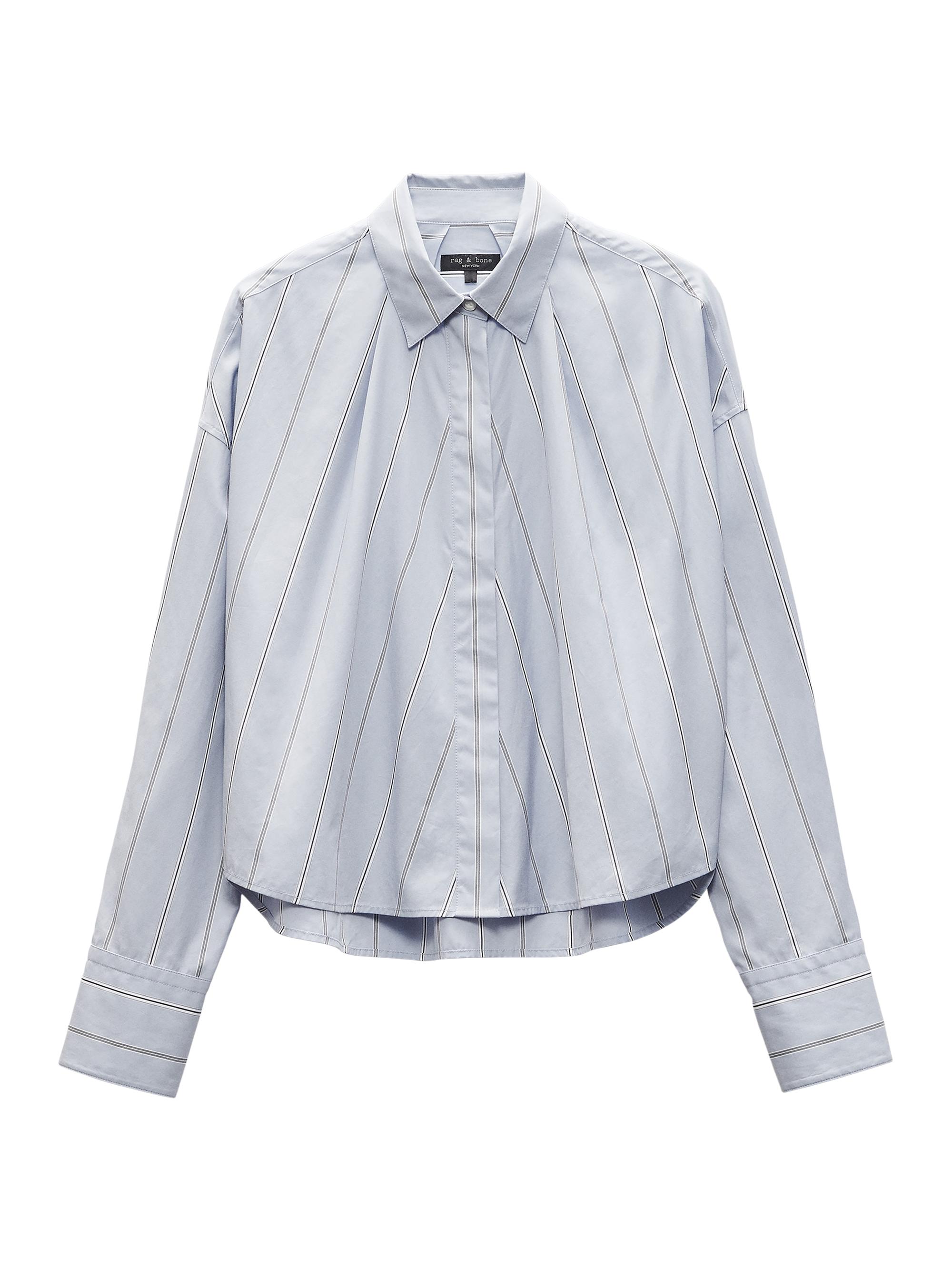 rag & bone Women's Martha Cotton Poplin Button-Up Shirt - Light Blue Stripe