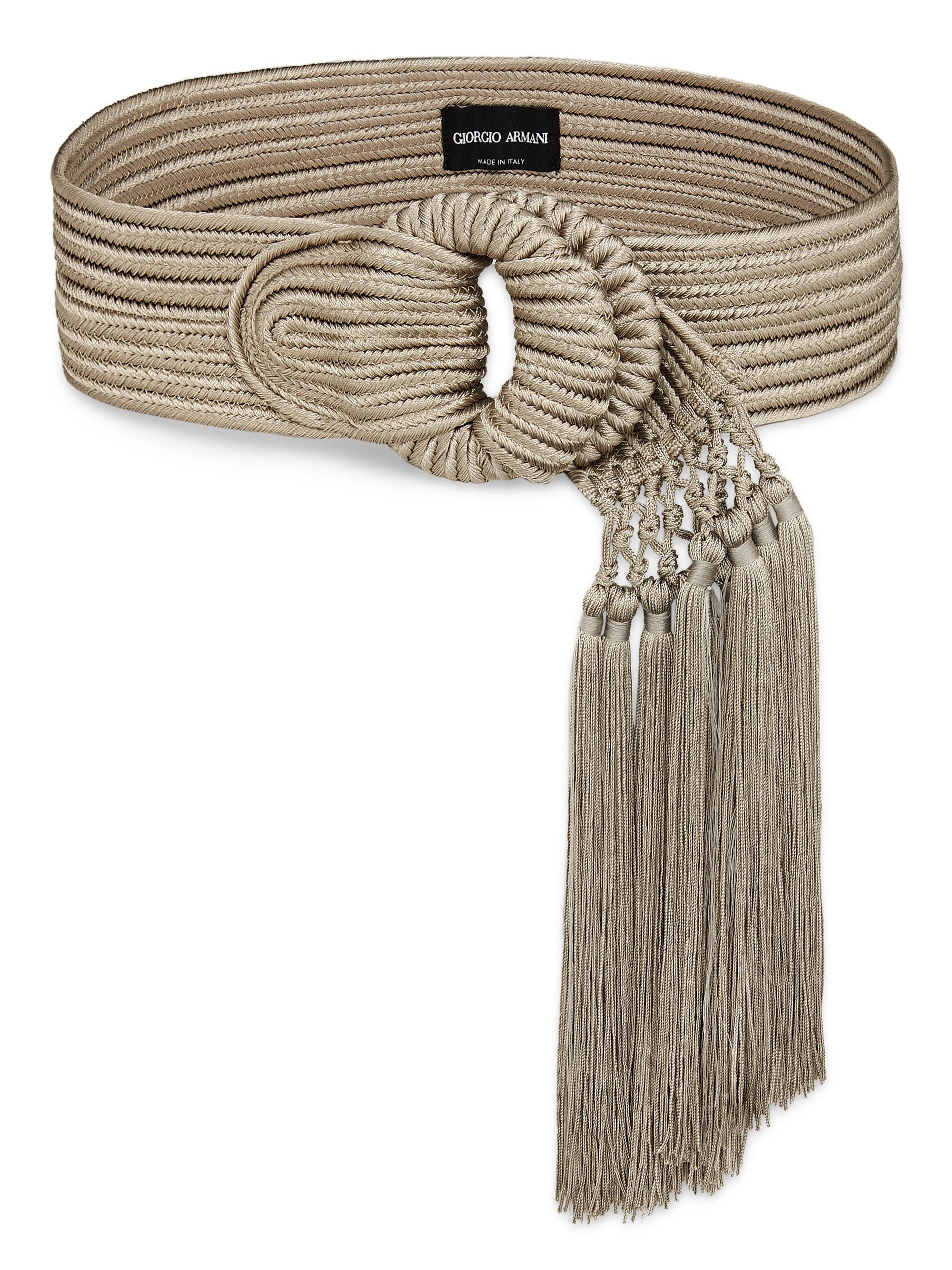 Giorgio Armani Women's Woven Tasseled Silk Belt - Taupe