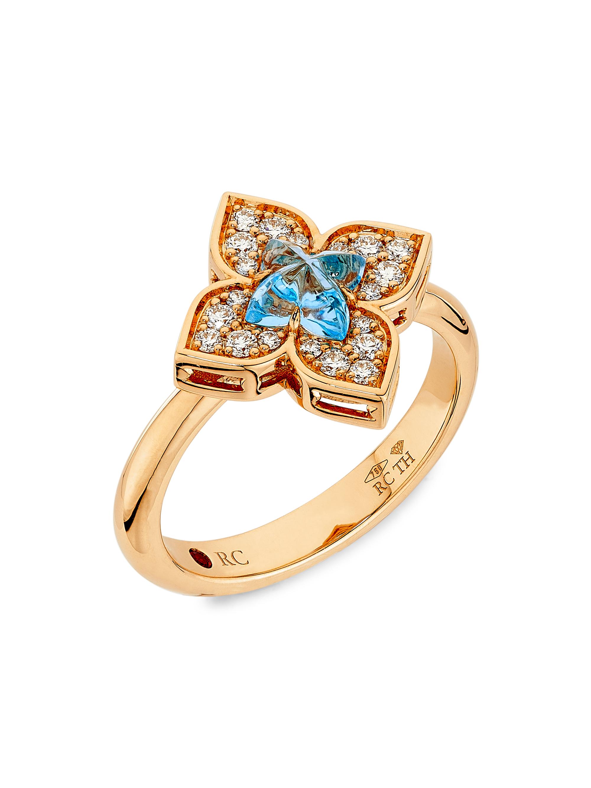 Roberto Coin Women's Venetian Princess Carnivale 18K Rose Gold, Blue Topaz & 0.32 TCW Diamond Ring - Rose Gold