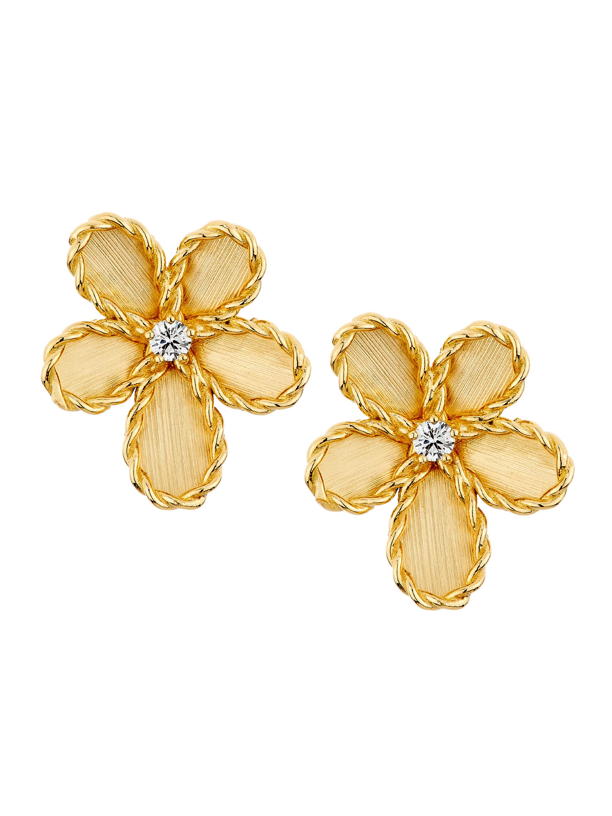 Roberto Coin Women's Jasmine 18K Yellow Gold & 0.09 TCW Diamond Flower Earrings - Yellow Gold