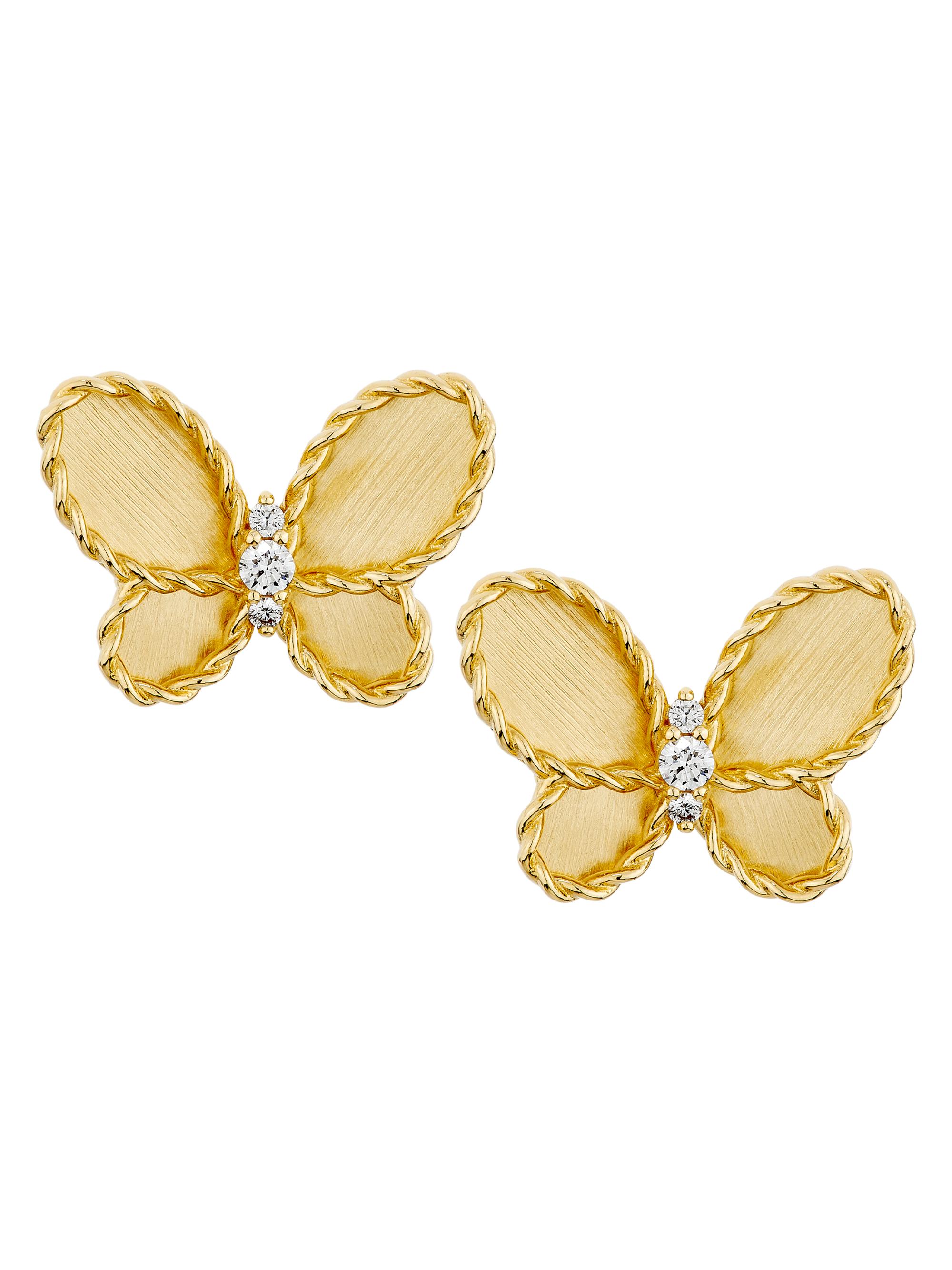 Roberto Coin Women's Jasmine 18K Yellow Gold & 0.09 TCW Diamond Butterfly Earrings - Yellow Gold