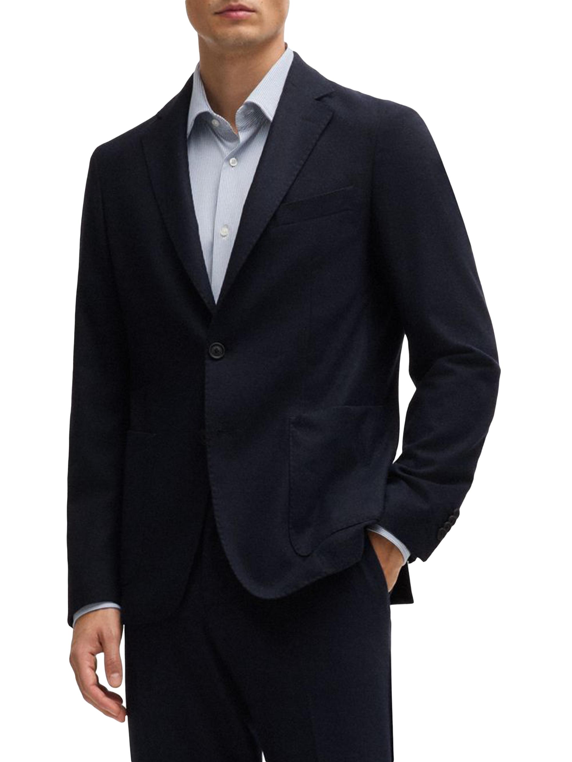 BOSS Men's Slim Fit Jacket in Stretch Flannel - Dark Blue 46 R