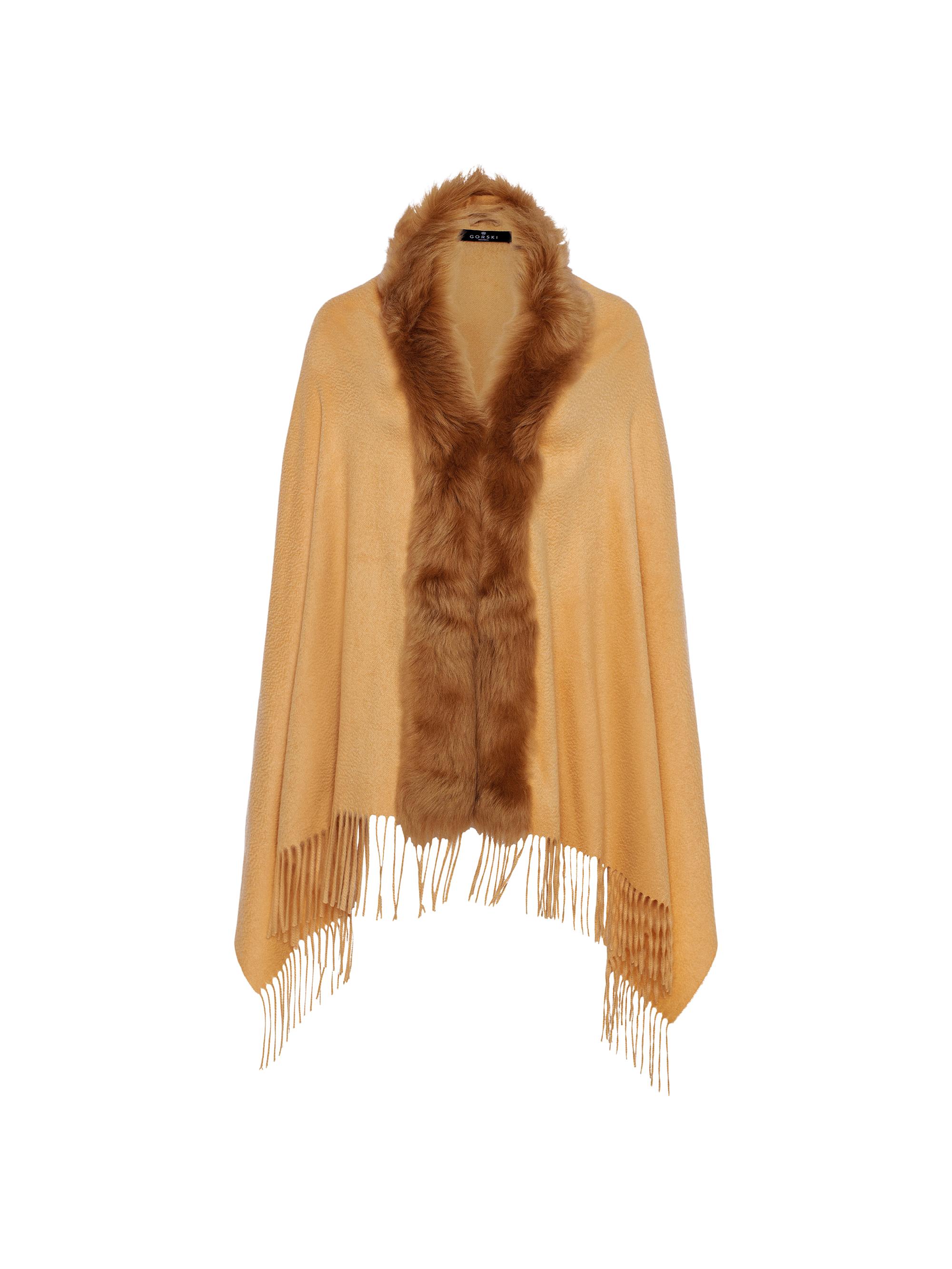 Gorski Women's Cashmere Stole with Toscana Lamb Trim - Camel