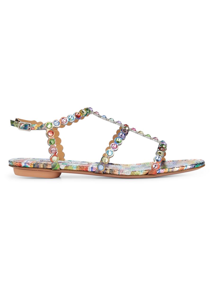SAMANA Aquazzura Tequila Crystal-Embellished Leather Sandals | Saks Fifth