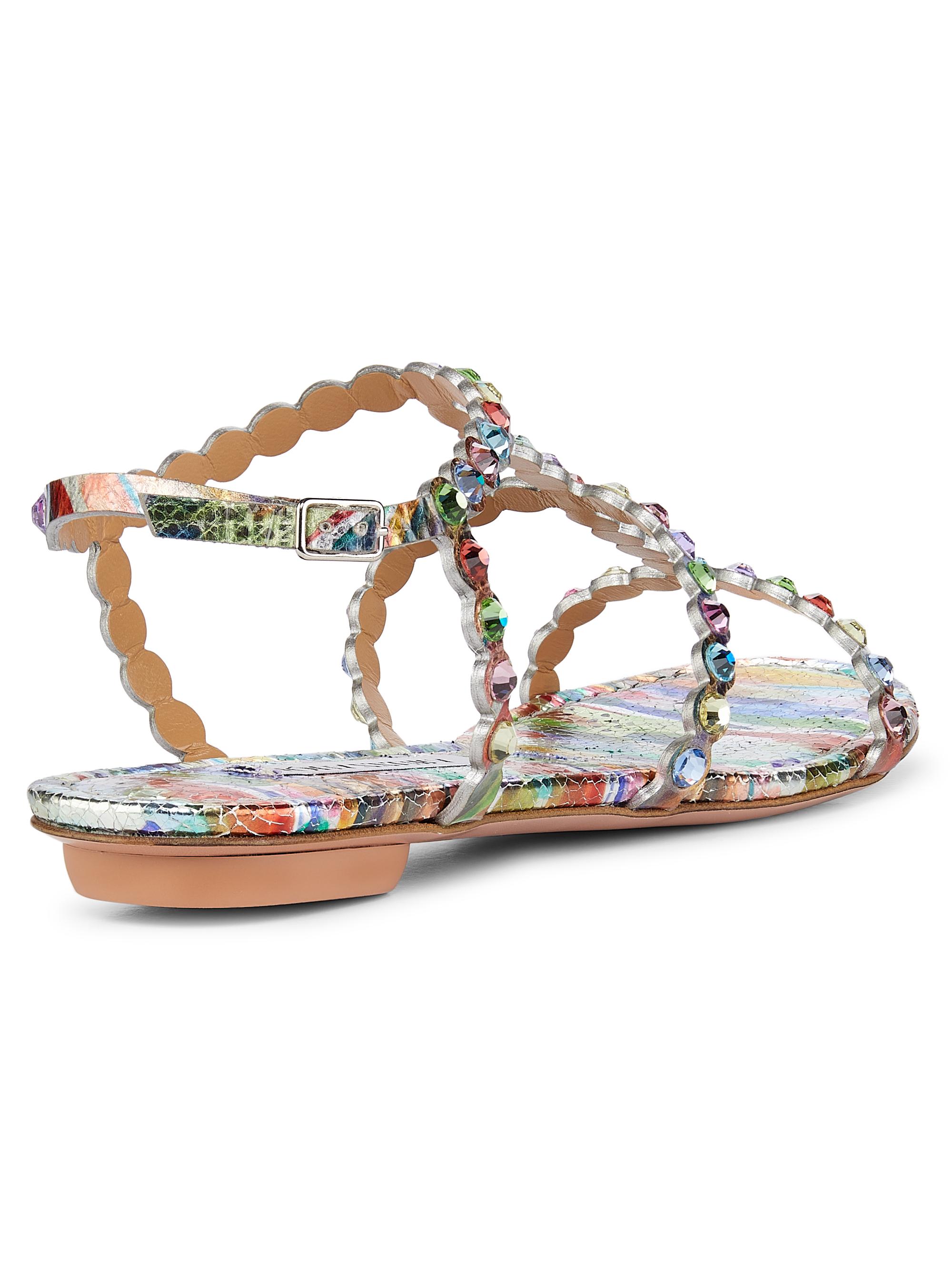 SAMANA Aquazzura Tequila Crystal-Embellished Leather Sandals | Saks Fifth