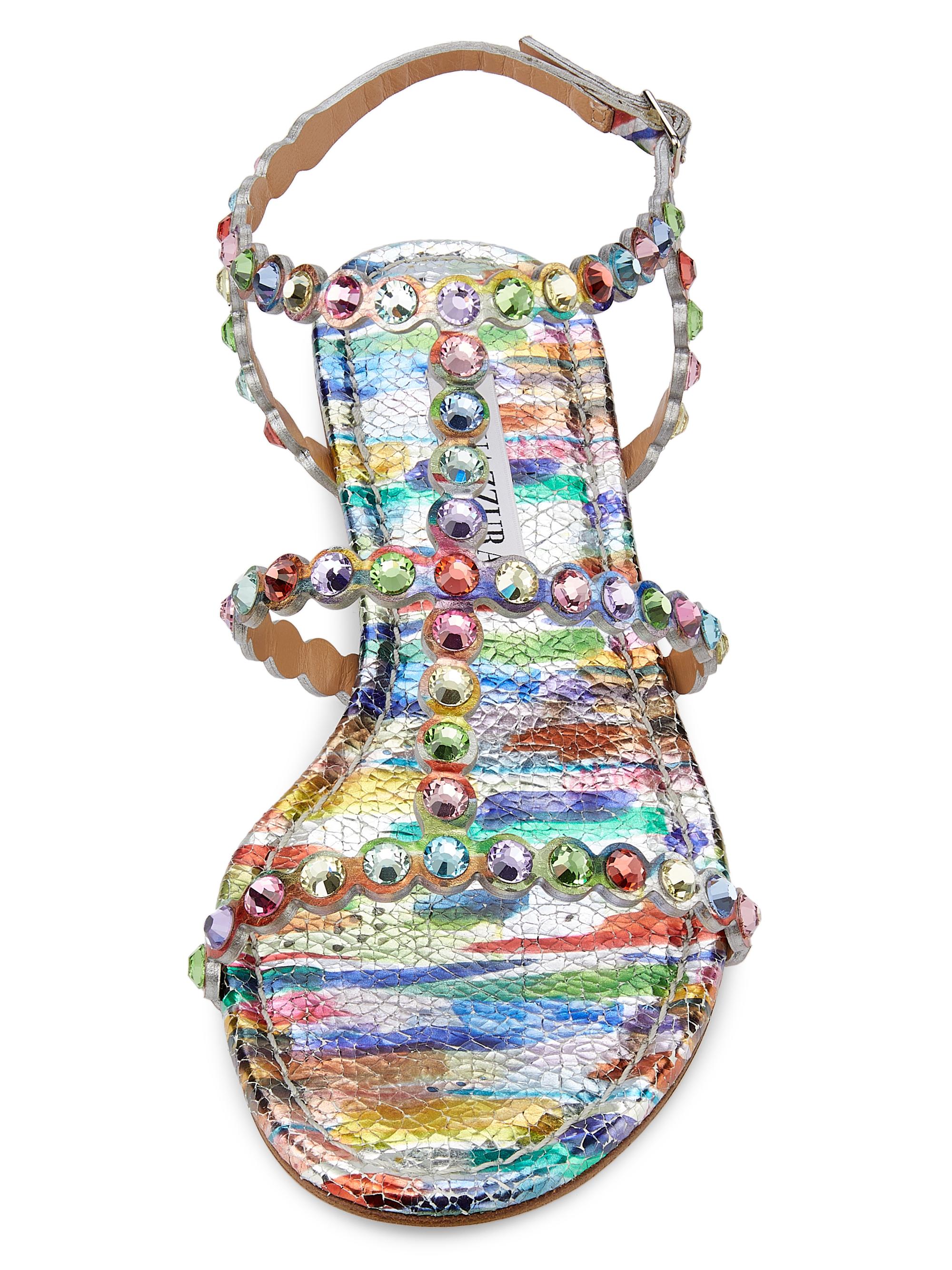 Aquazzura Tequila Crystal-Embellished Leather Sandals | Saks Fifth