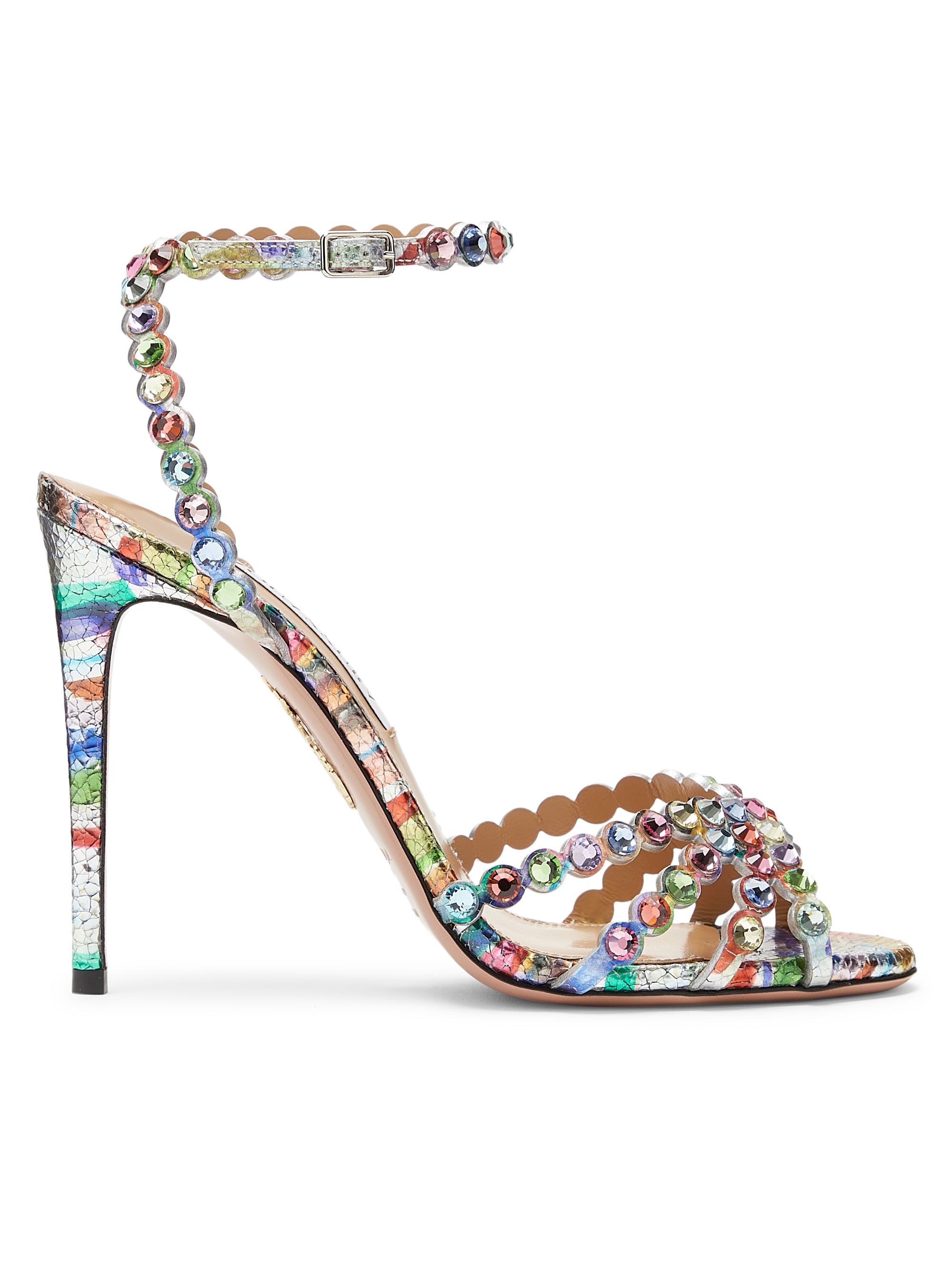Aquazzura Women's Tequila 100MM Crystal & Leather Sandals - Rainbow