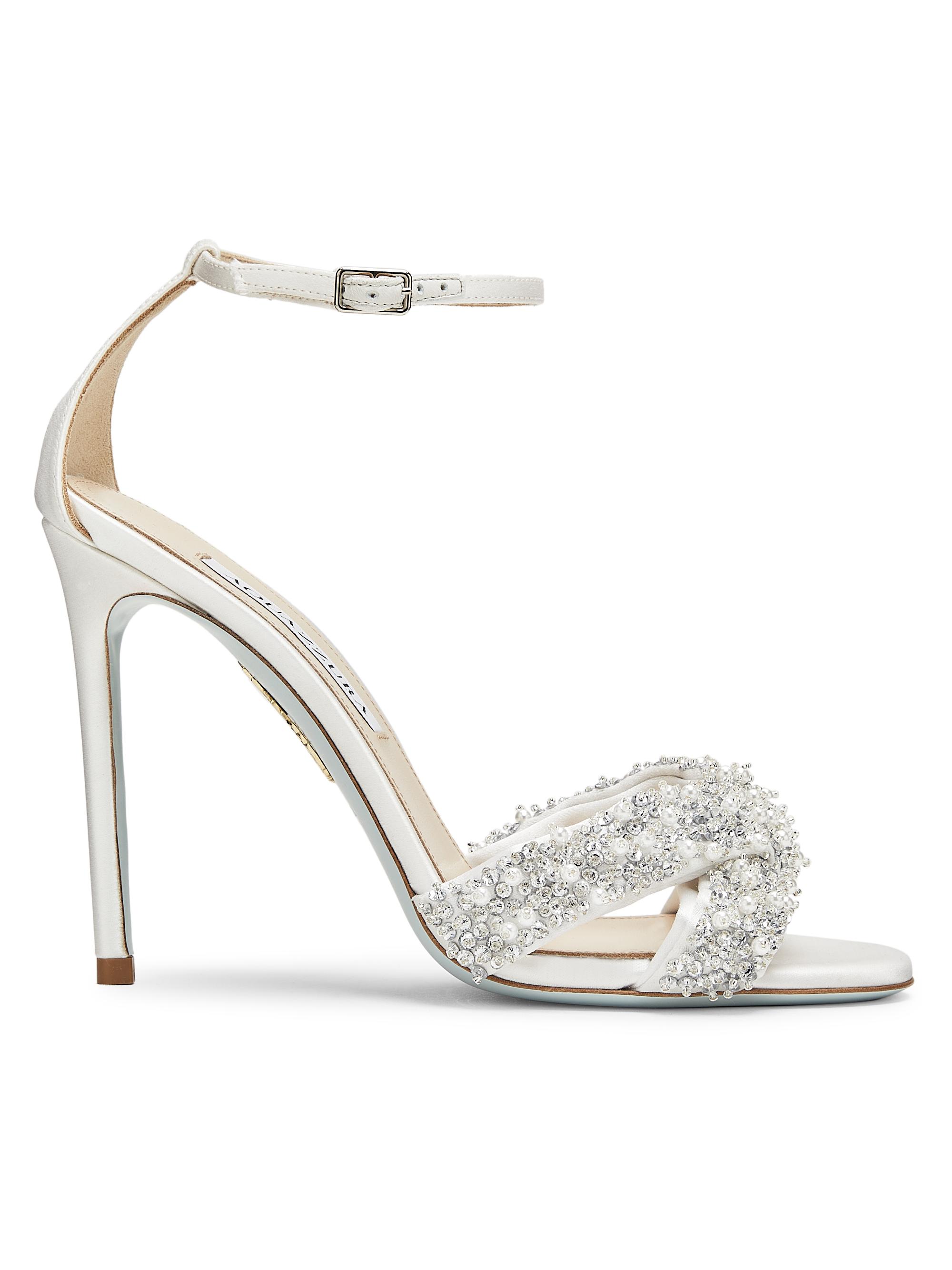 Aquazzura Women's Melodie 105MM Embellished Satin Sandals - White