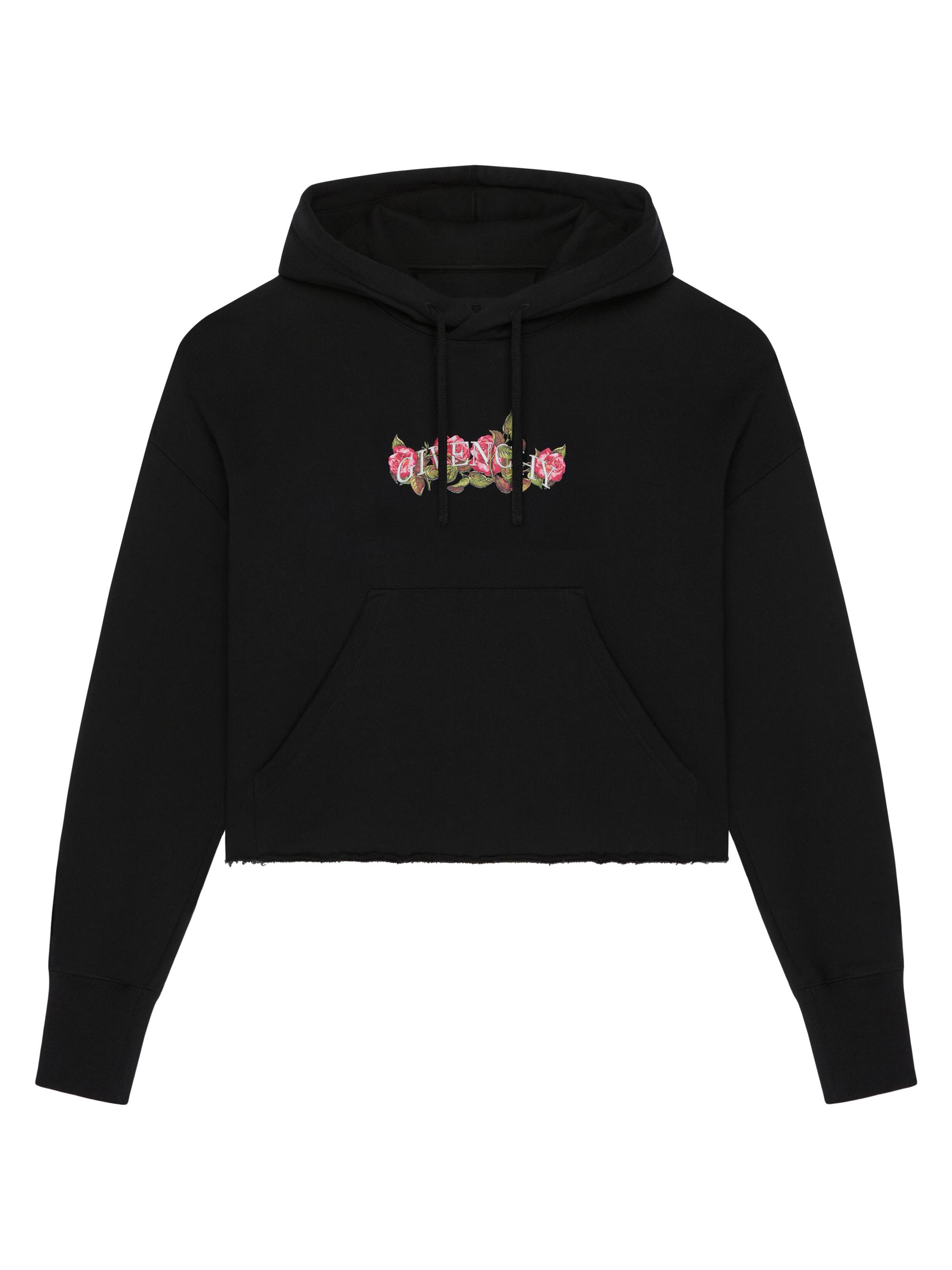 Givenchy Women's Cropped Hoodie in Cotton with Roses Print - Black