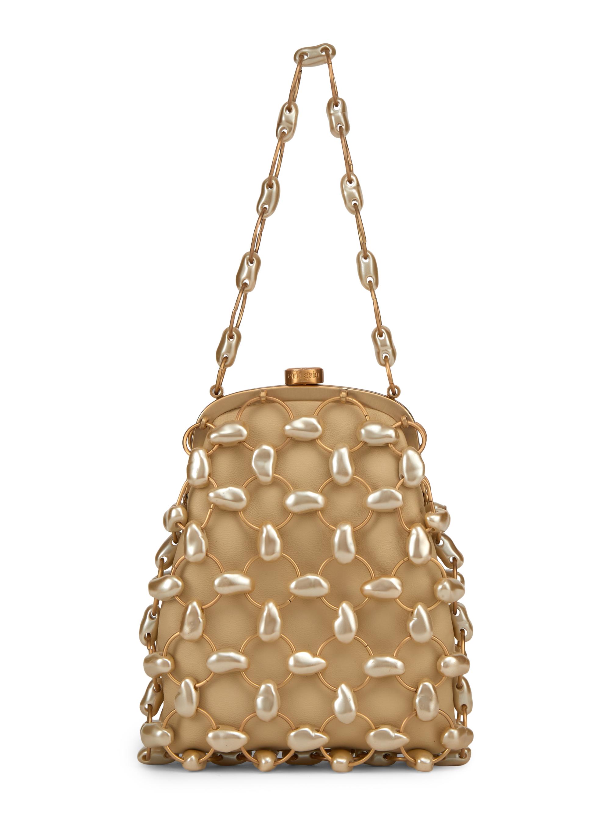 Cult Gaia Brielle Imitation Pearl-Embellished Leather Wristlet