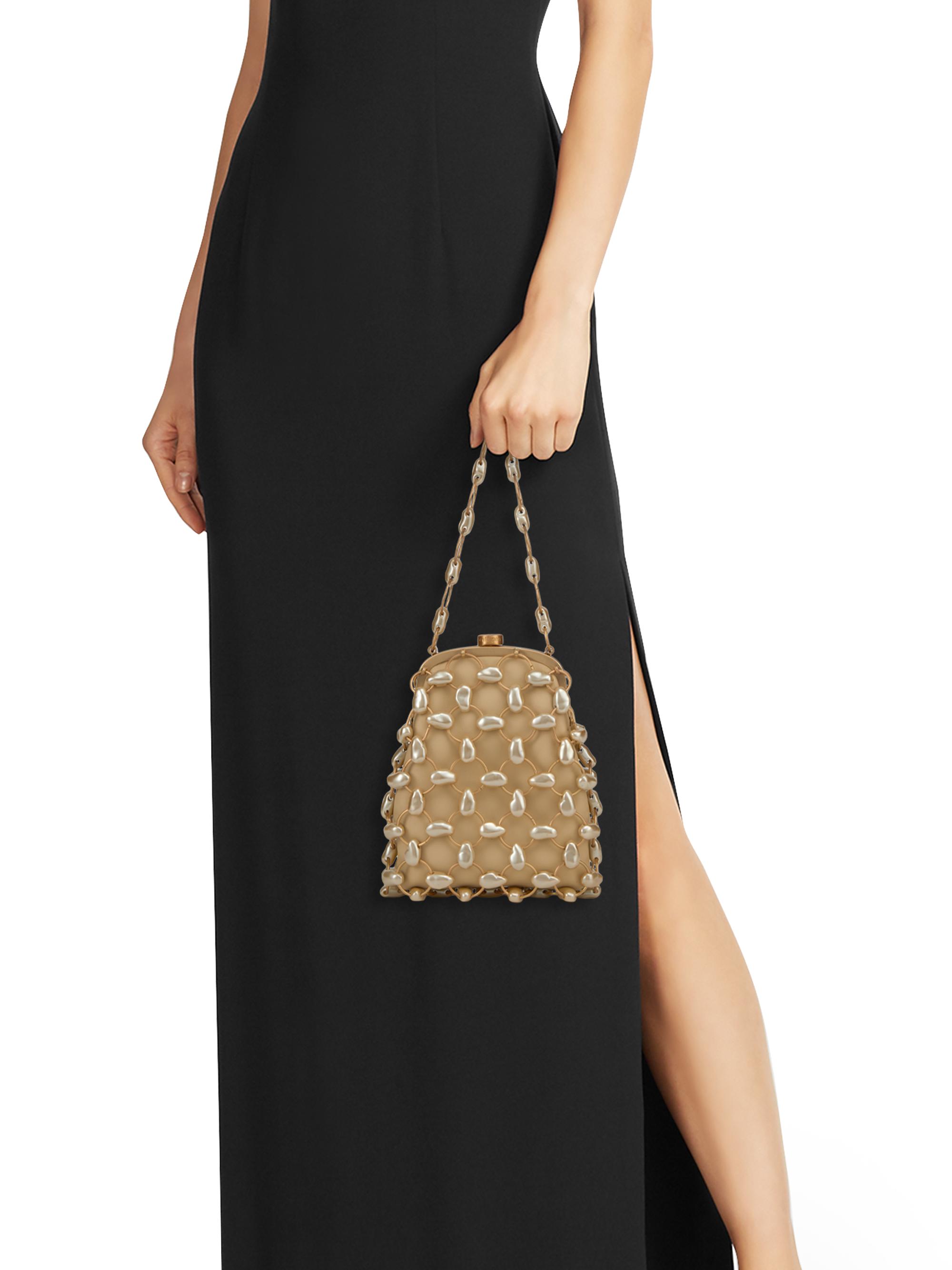Cult Gaia Brielle Imitation Pearl-Embellished Leather Wristlet