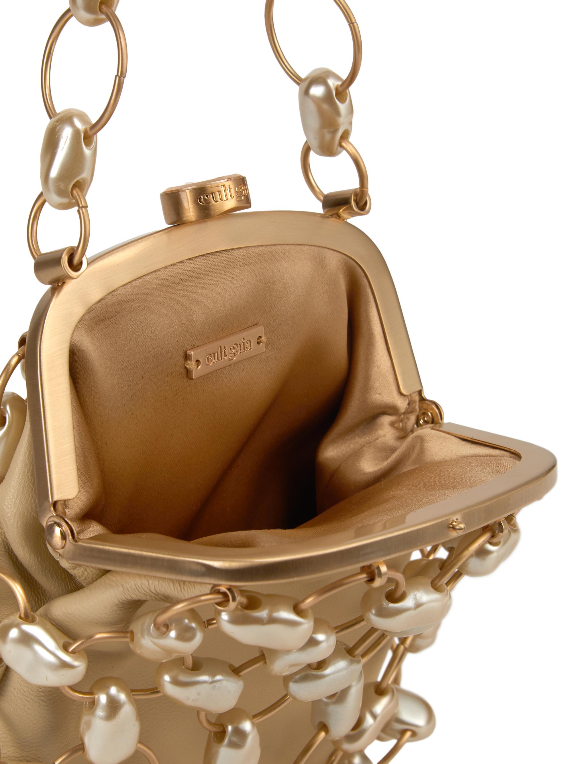 Cult Gaia Brielle Imitation Pearl-Embellished Leather Wristlet