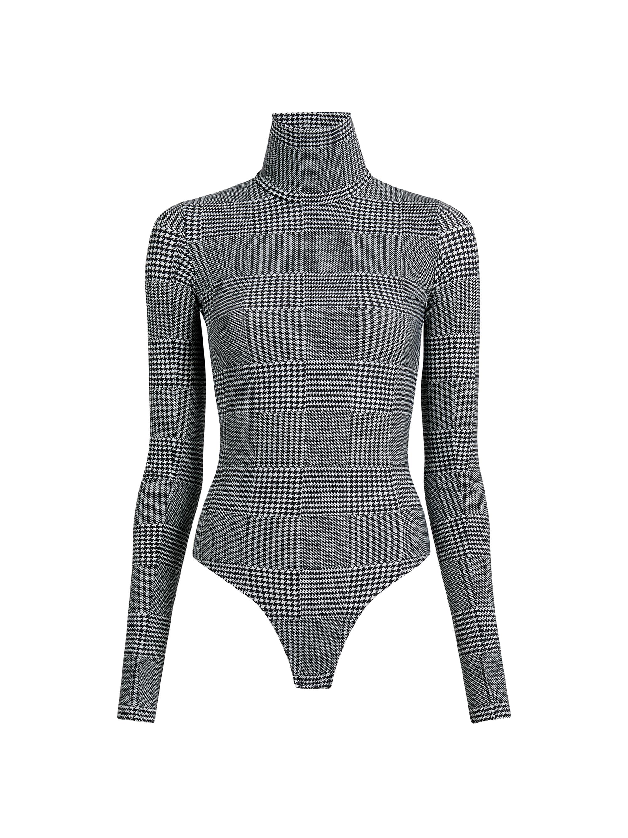 Commando Women's Turtleneck Houndstooth Bodysuit - Houndstooth Plaid