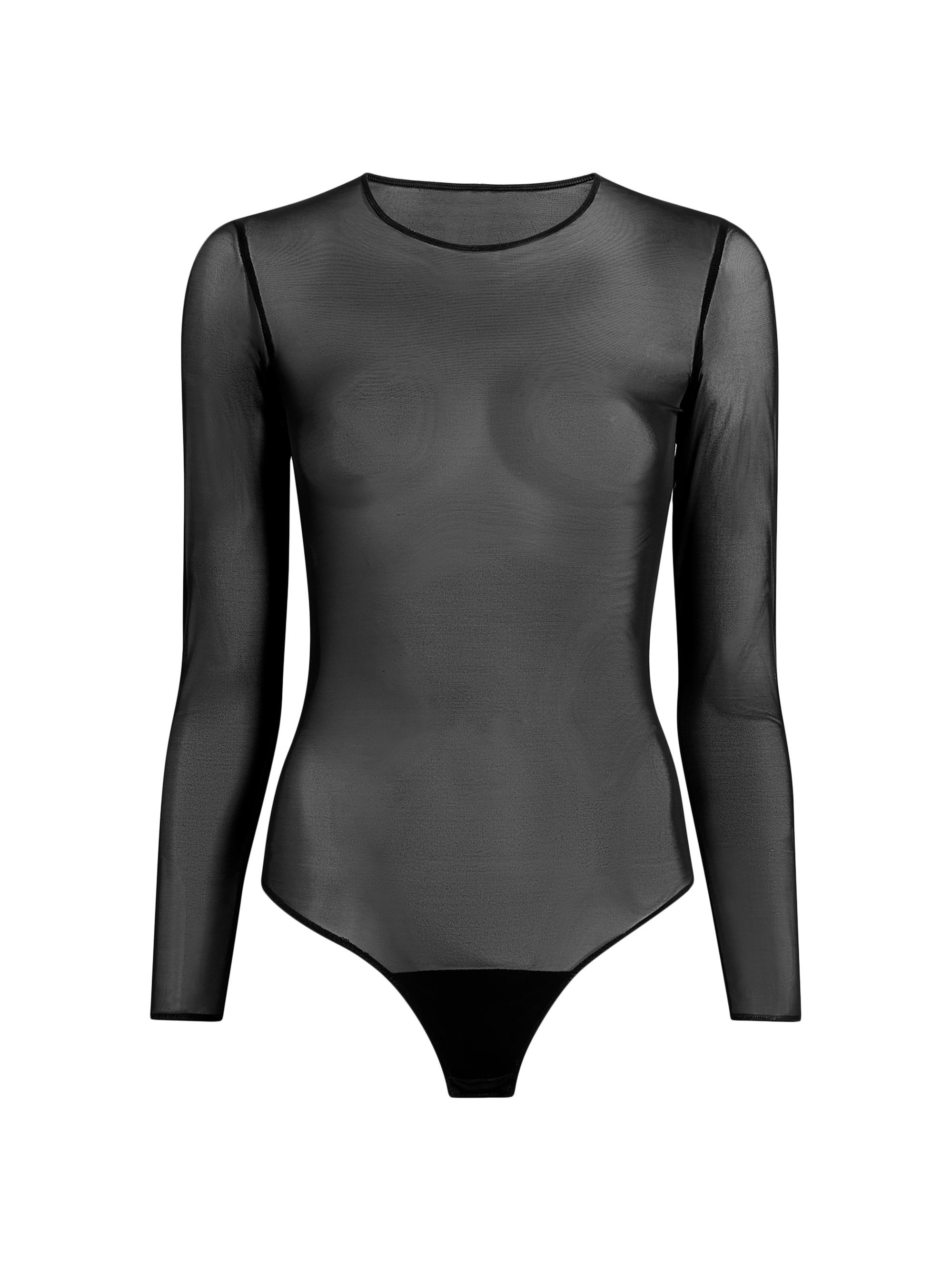 Commando Women's Chic Mesh Long-Sleeve Bodysuit - Black
