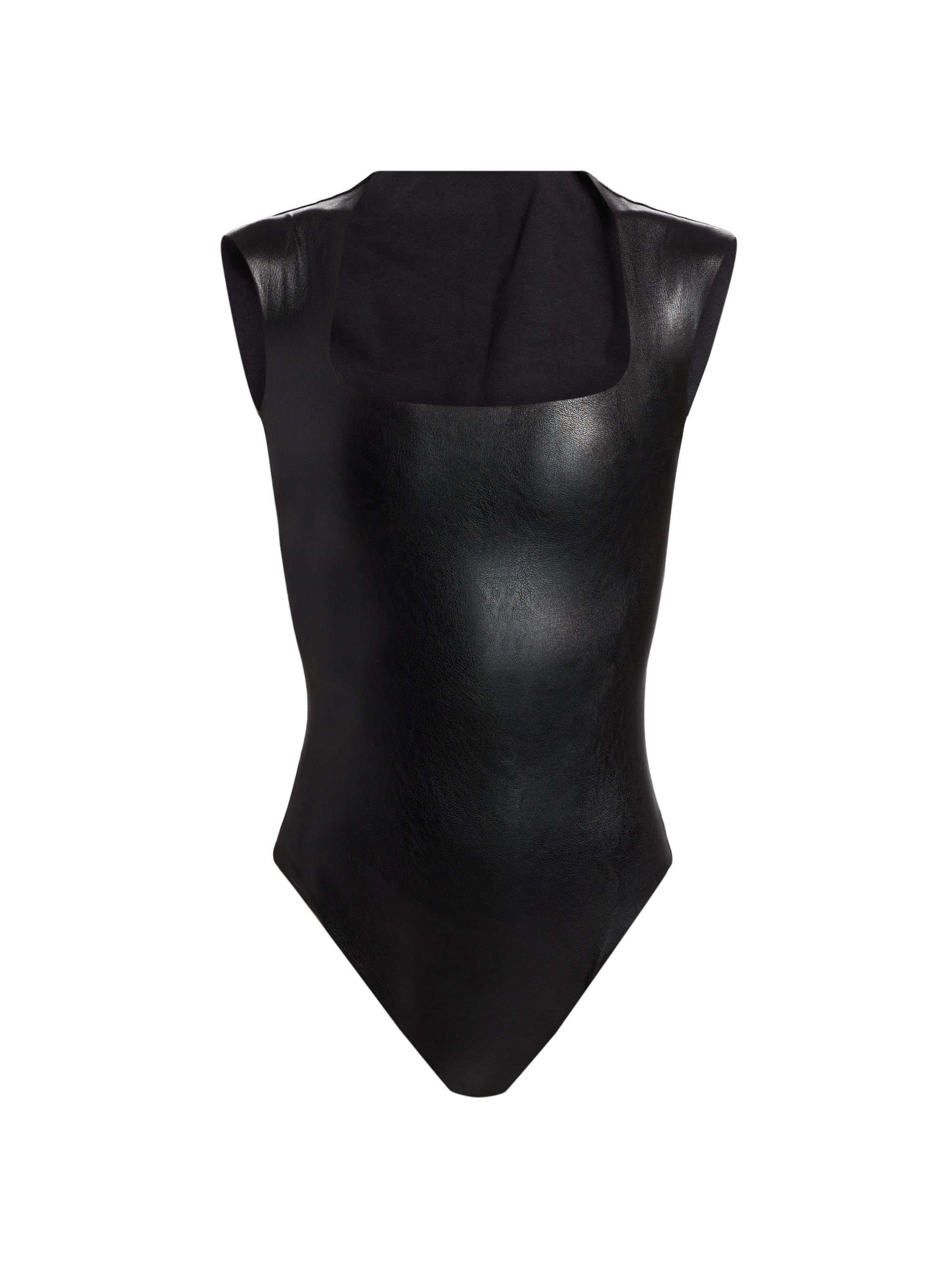 Commando Women's Faux Leather Cap-Sleeve Bodysuit - Black