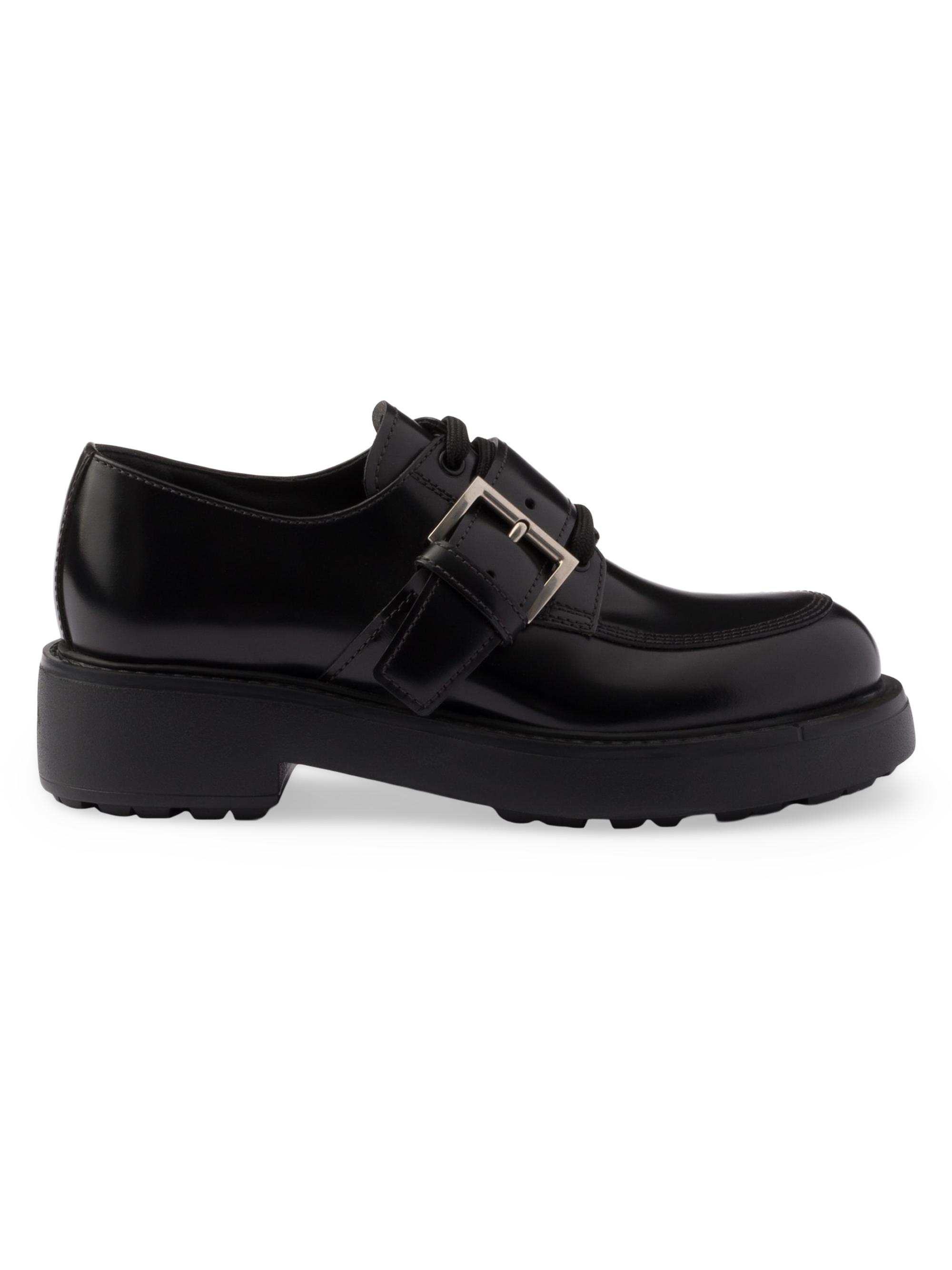 Prada Women's Brushed Leather Lace-Up Shoes - Black