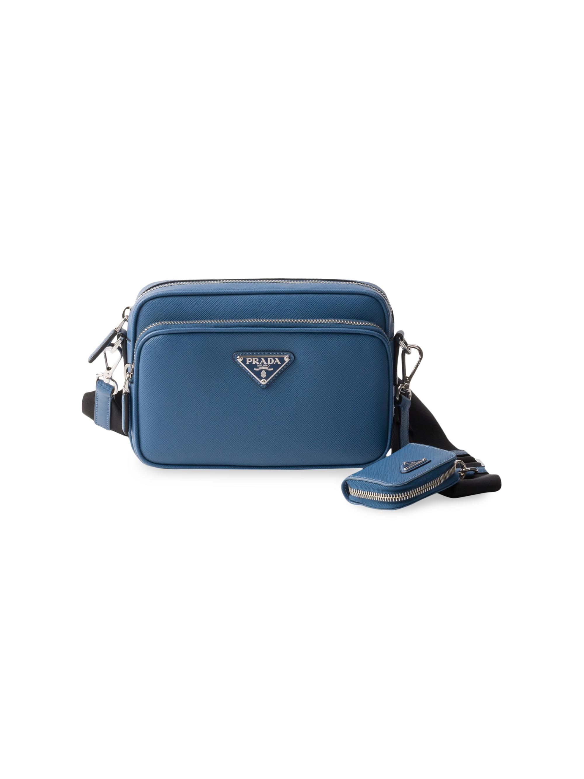 Prada Men's Saffiano Leather Shoulder Bag - Blue