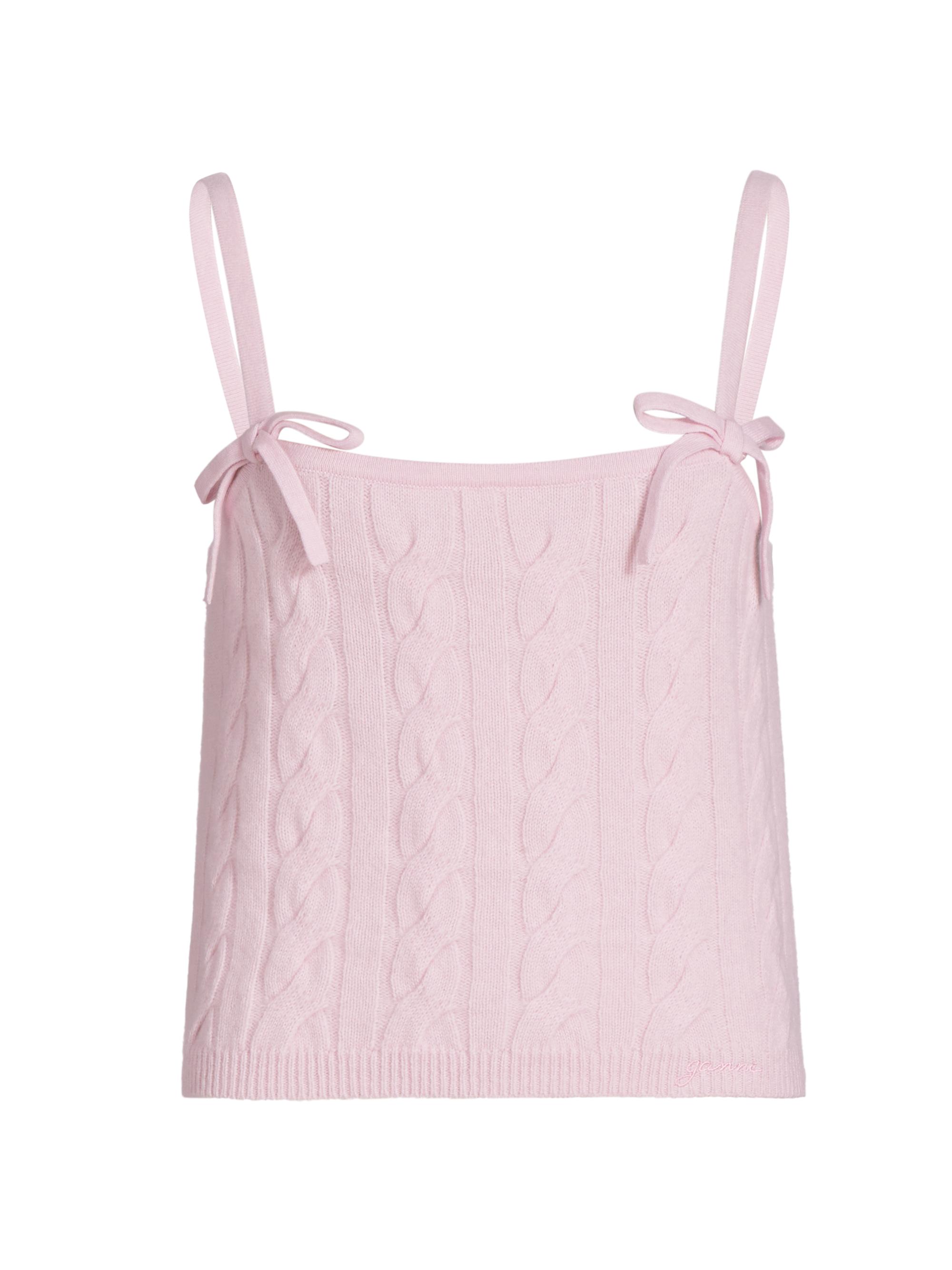 Ganni Women's Bow Strap Wool-Cashmere Top - Mauve Chalk