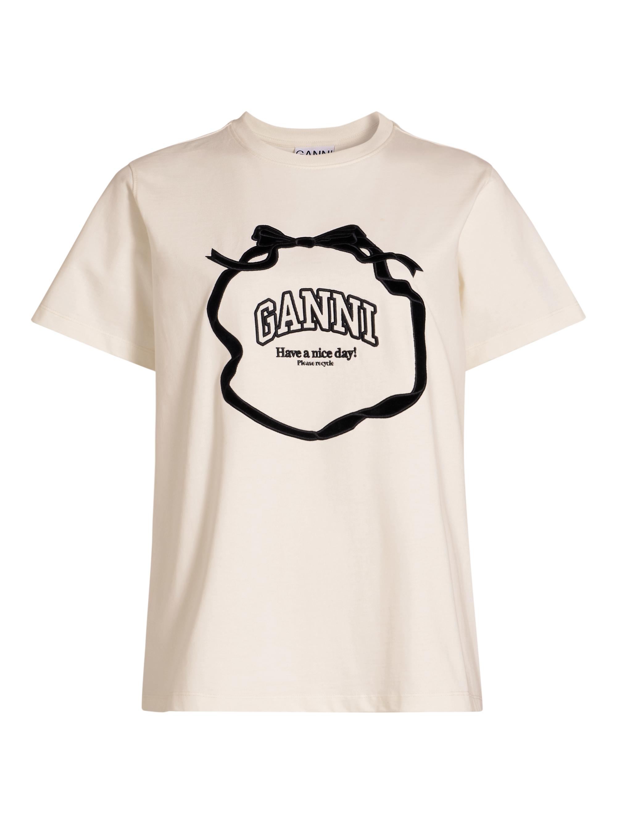 Ganni Women's Heavy Cotton Bow Relaxed T-Shirt - Egret