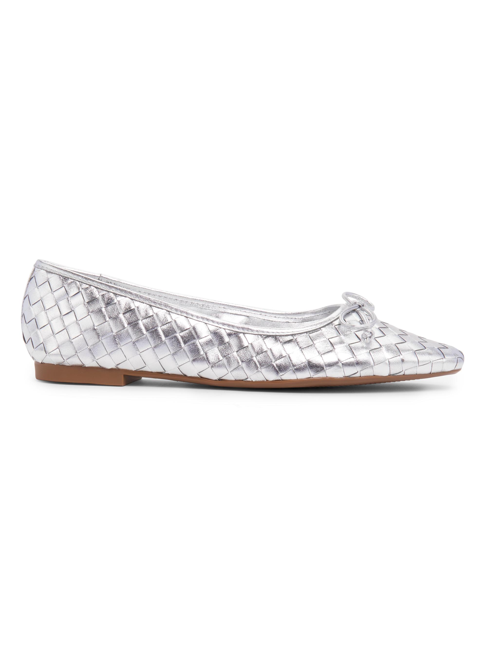 Schutz Women's Arissa Metallic Woven Leather Flats - Prata