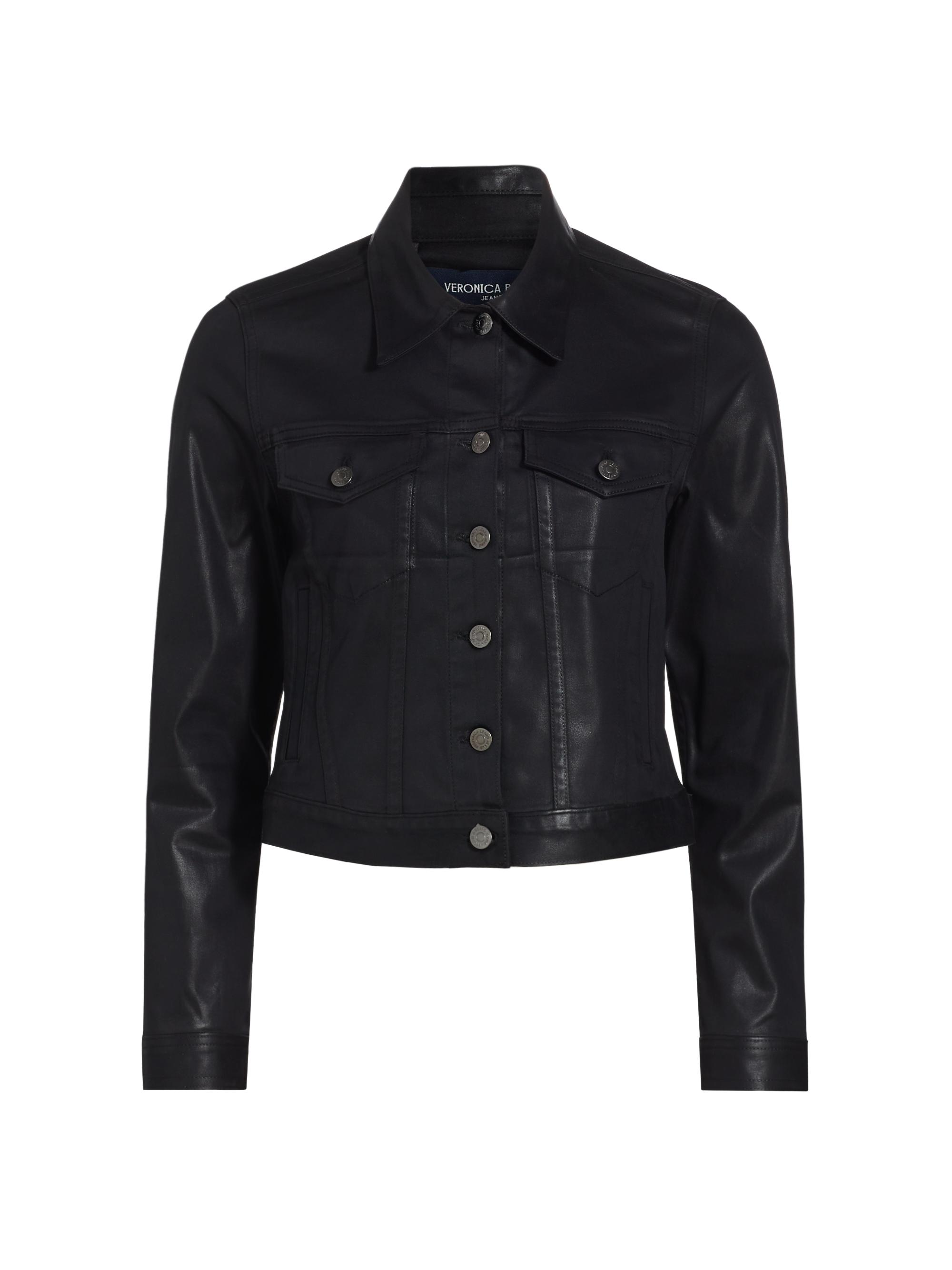 Veronica Beard Women's Cara Coated Denim Trucker Jacket - Black High Gloss