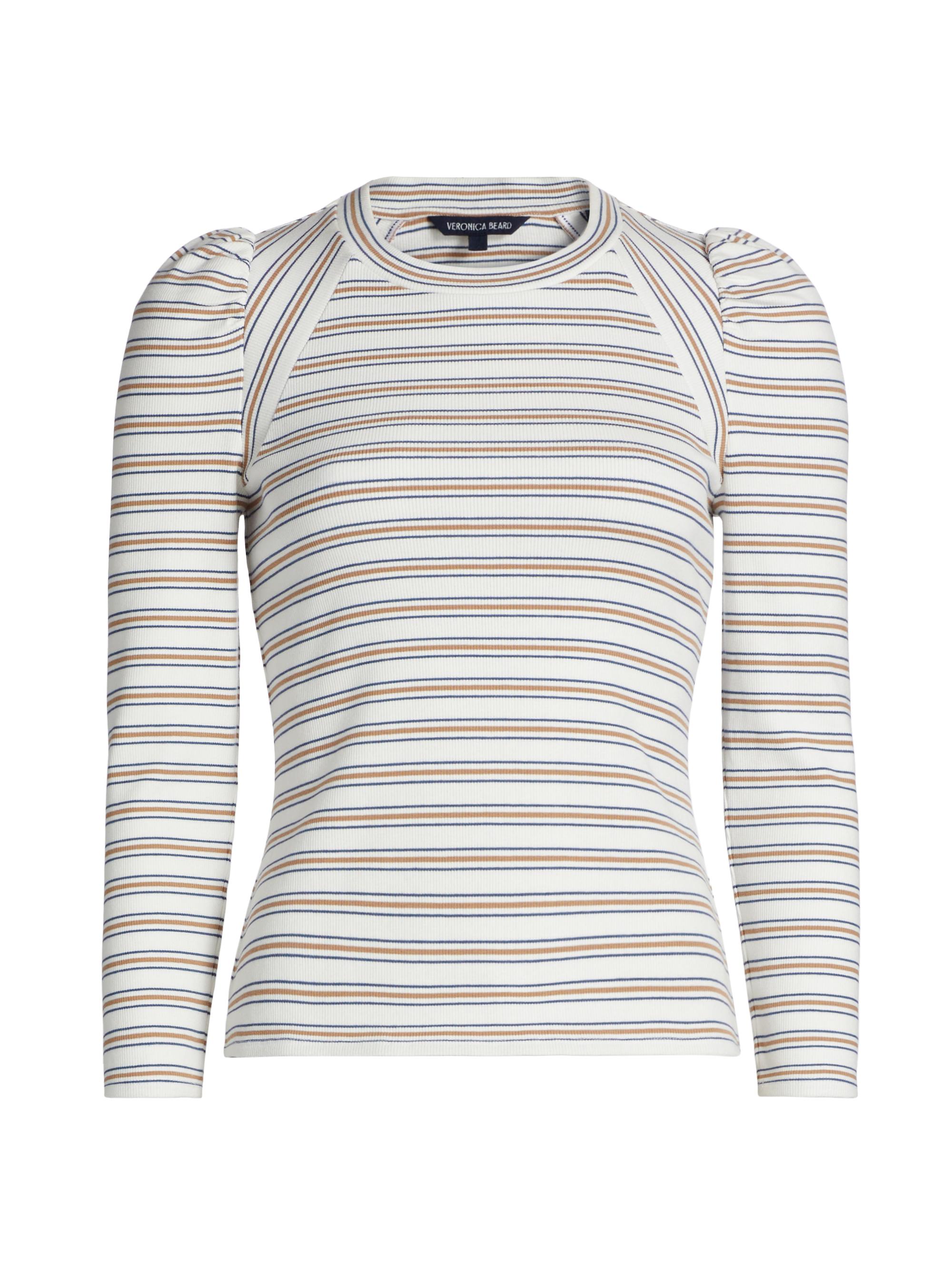 Veronica Beard Women's Delano Striped Stretch-Cotton Top - Off White Multi