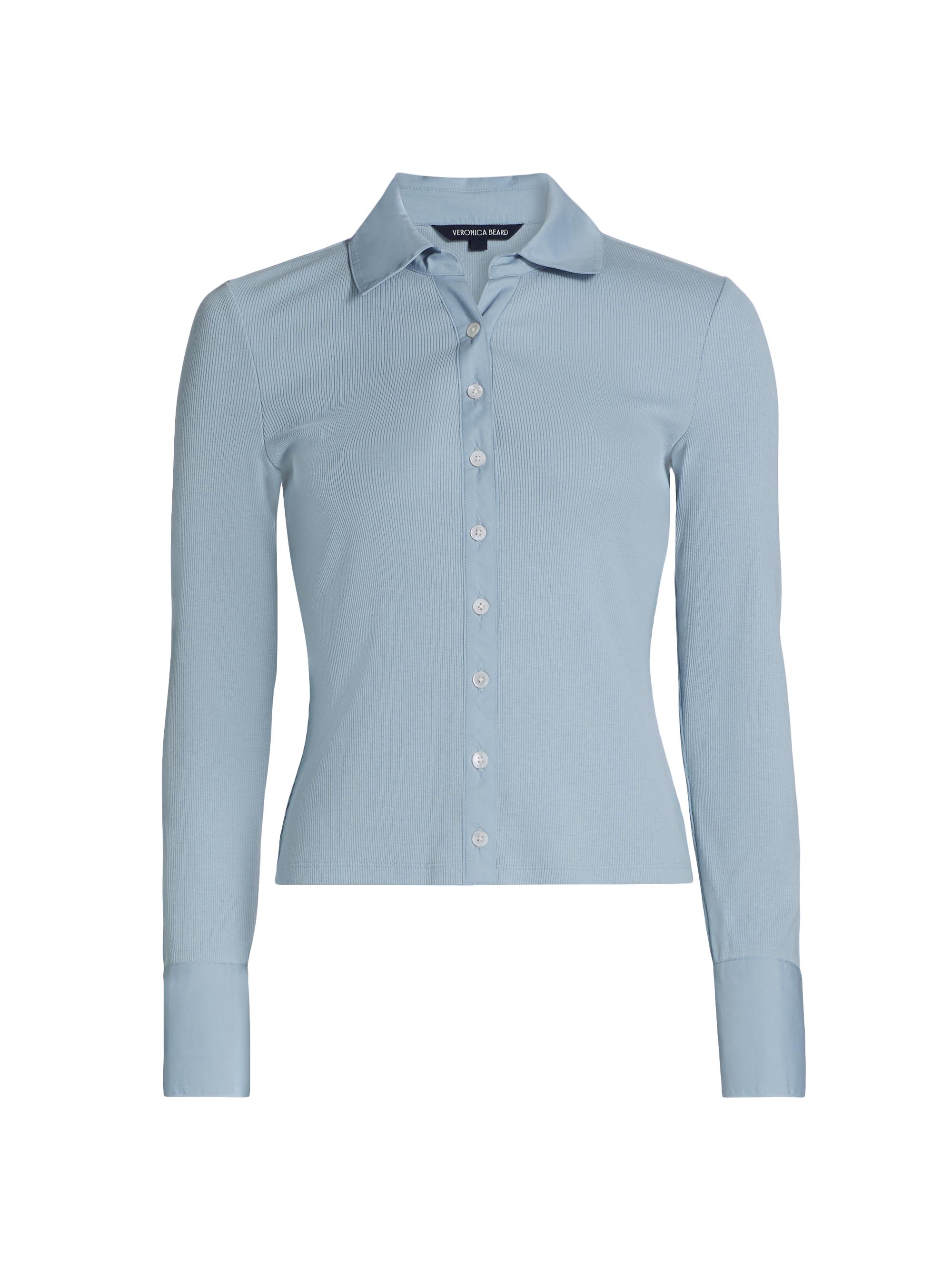 Veronica Beard Women's Scottie Ribbed Button-Up Shirt - Smoke Blue
