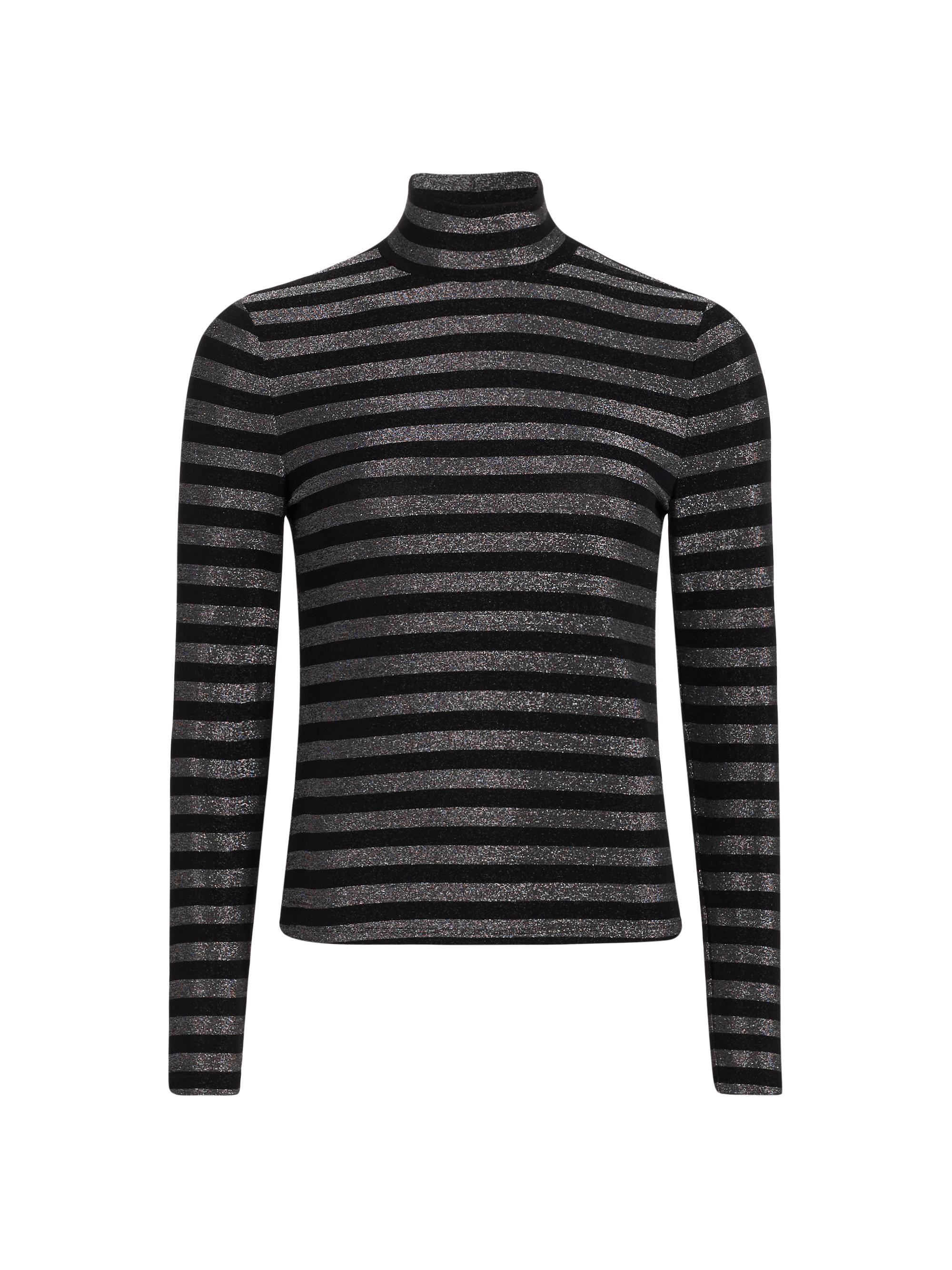 Veronica Beard Women's Nate Striped Turtleneck Top - Silver Black