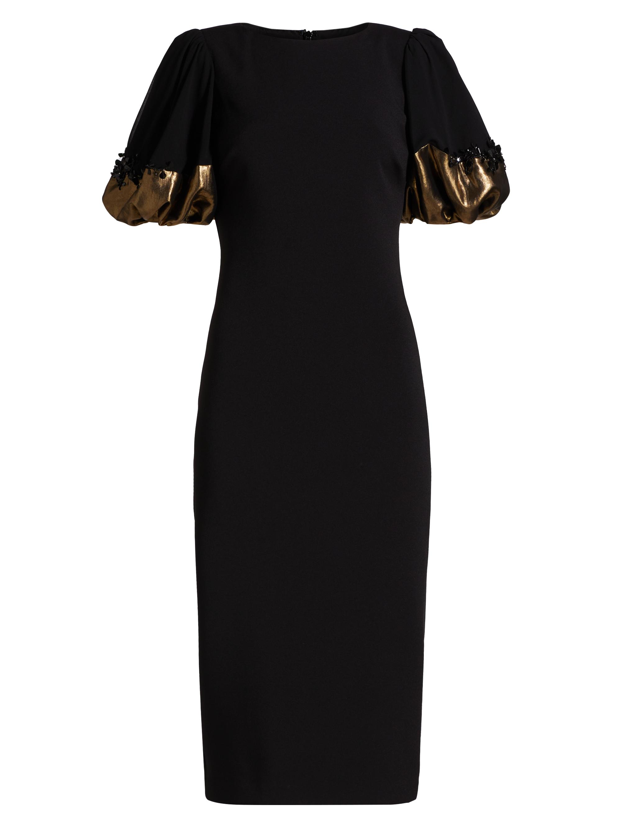 Badgley Mischka Women's Metallic-Cuff Puff-Sleeve Cocktail Dress - Black Gold