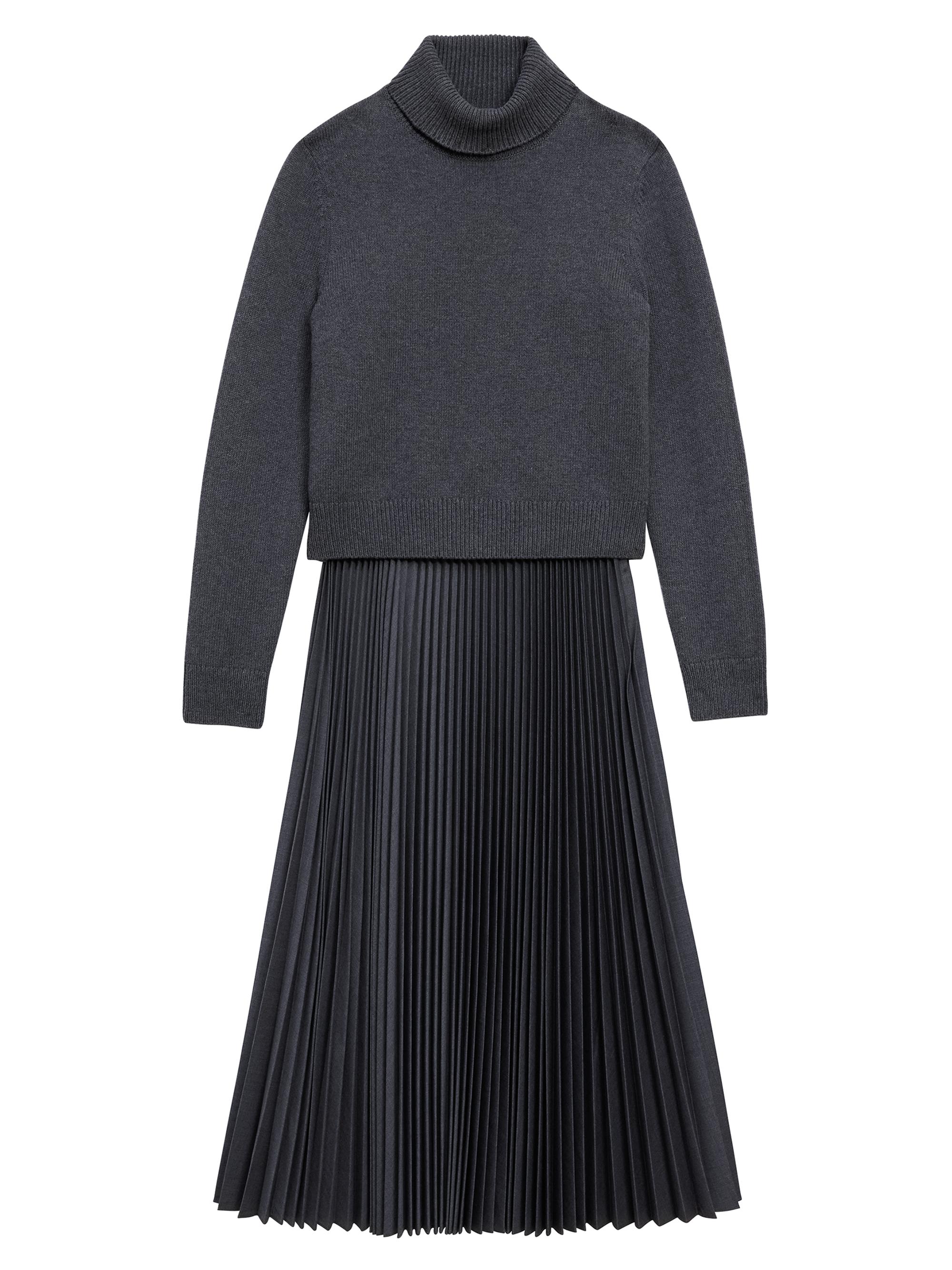 Theory Women's Turtleneck Wool-Blend Pleated Sweaterdress - Charcoal Melange