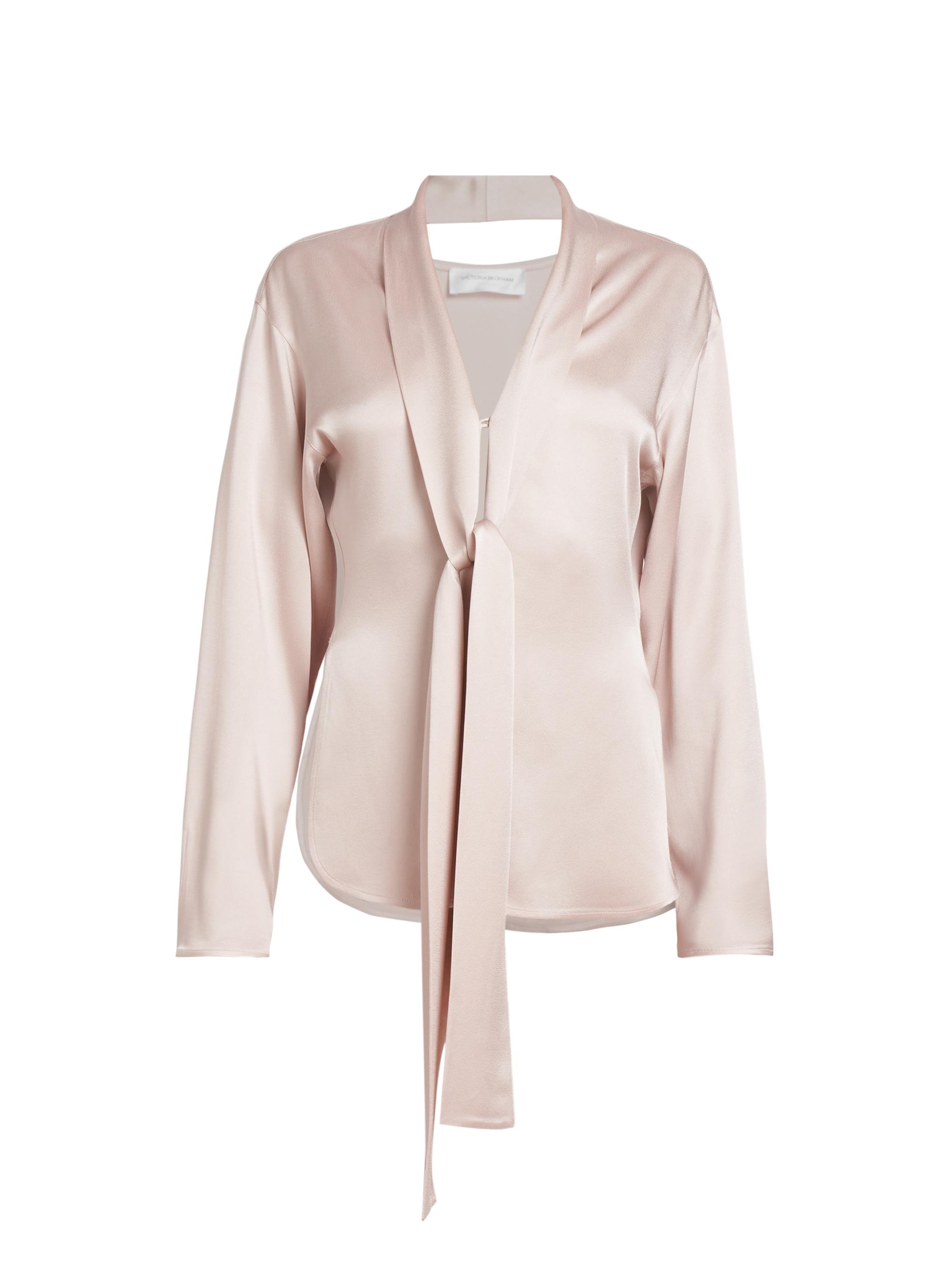Victoria Beckham Women's Satin V-Neck Scarf Blouse - Primrose