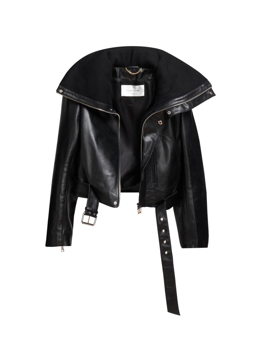 Victoria Beckham Cropped Leather Biker Jacket | Saks Fifth Avenue