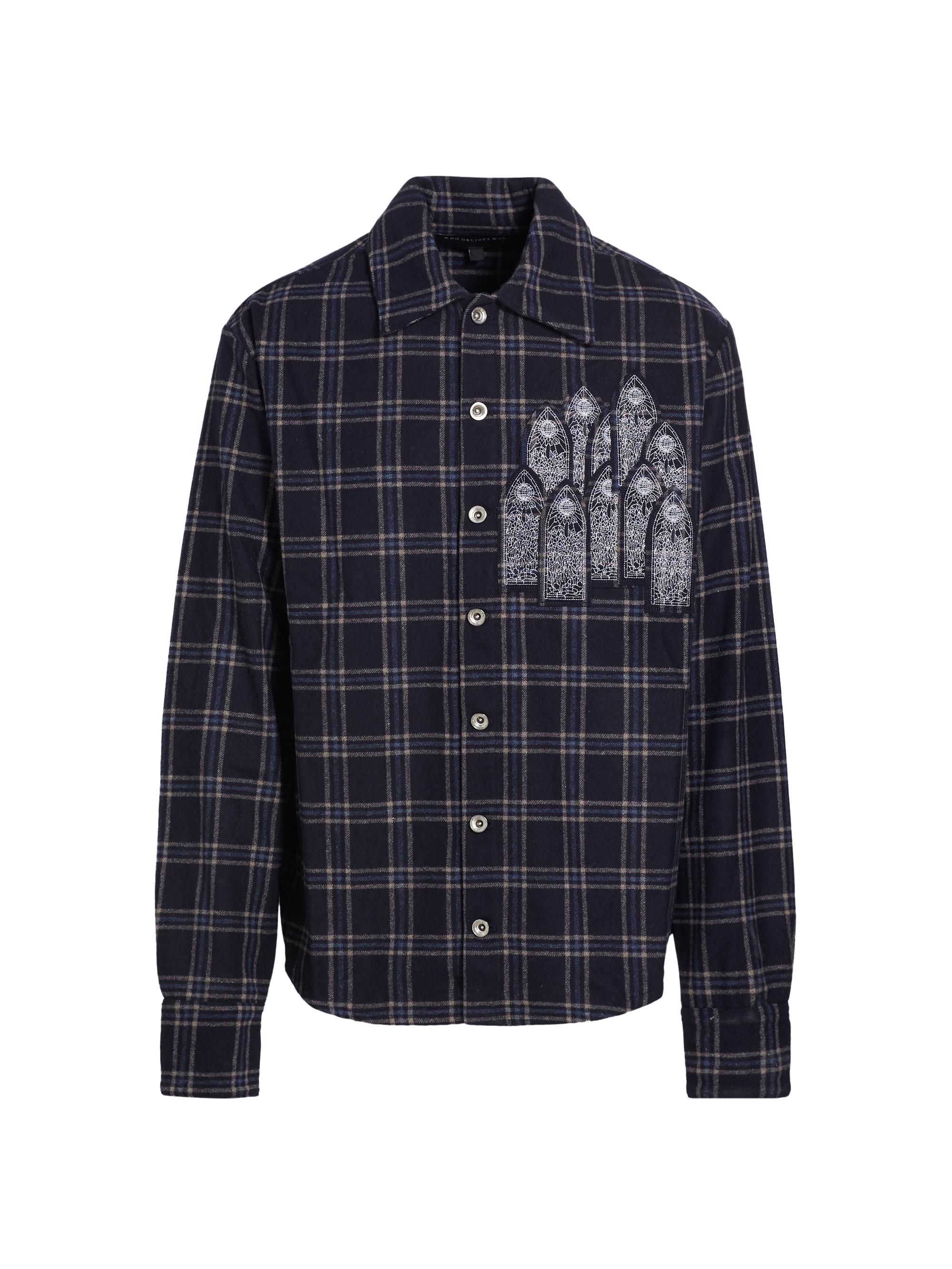 Who Decides War Men's Embroidered Check Flannel Shirt - Indigo