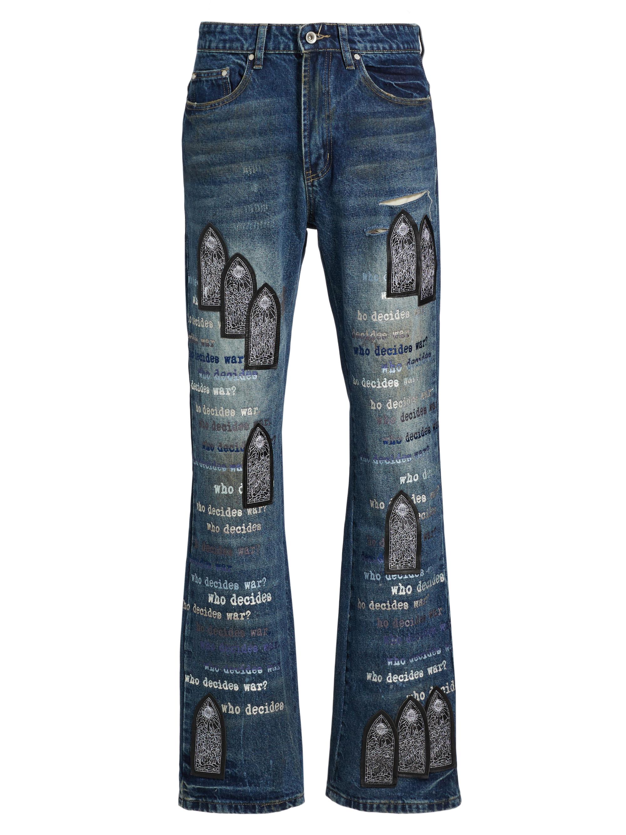 Who Decides War Men's Scripture Logo Embroidered Straight-Leg Jeans - Sky
