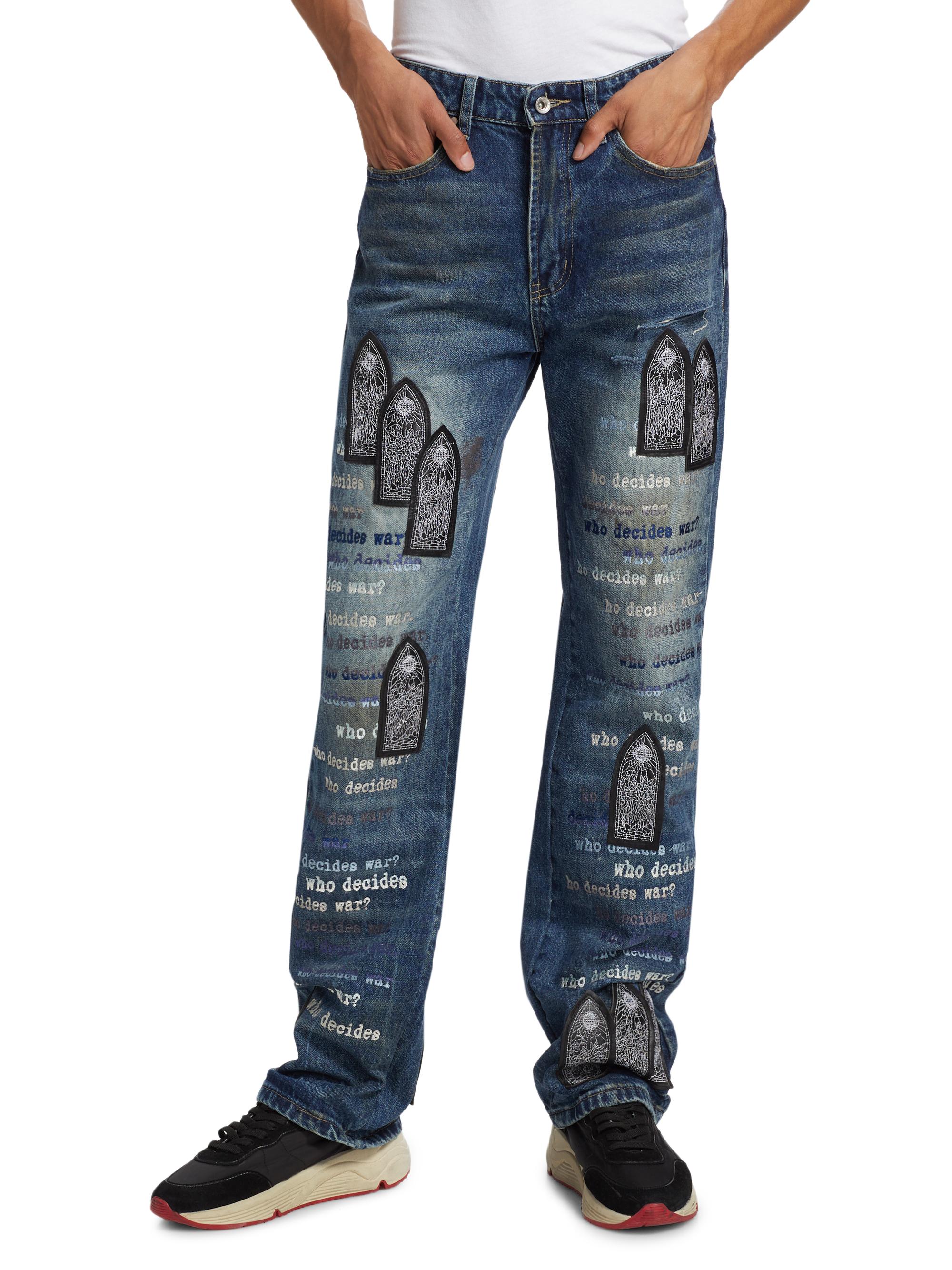 Who Decides War Scripture Logo Embroidered Straight-Leg Jeans 