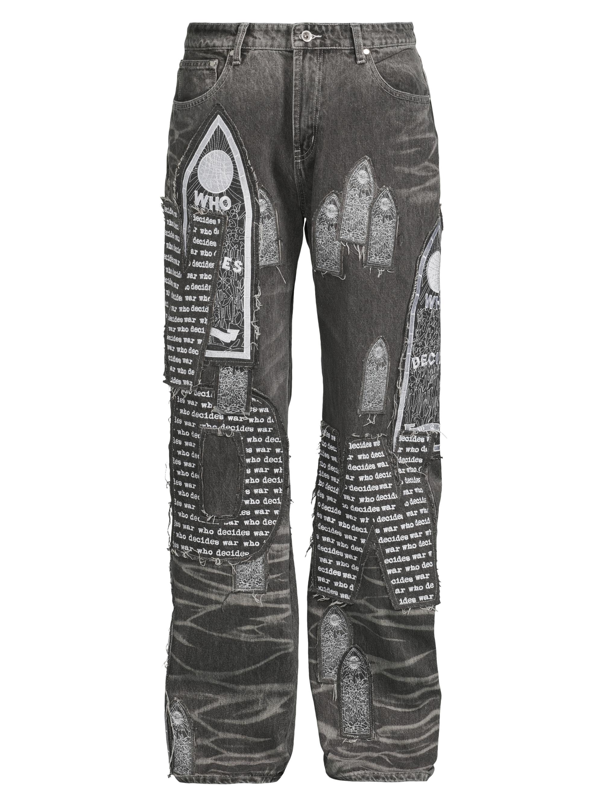 Who Decides War Men's Motif Patched Jeans - Vintage Grey